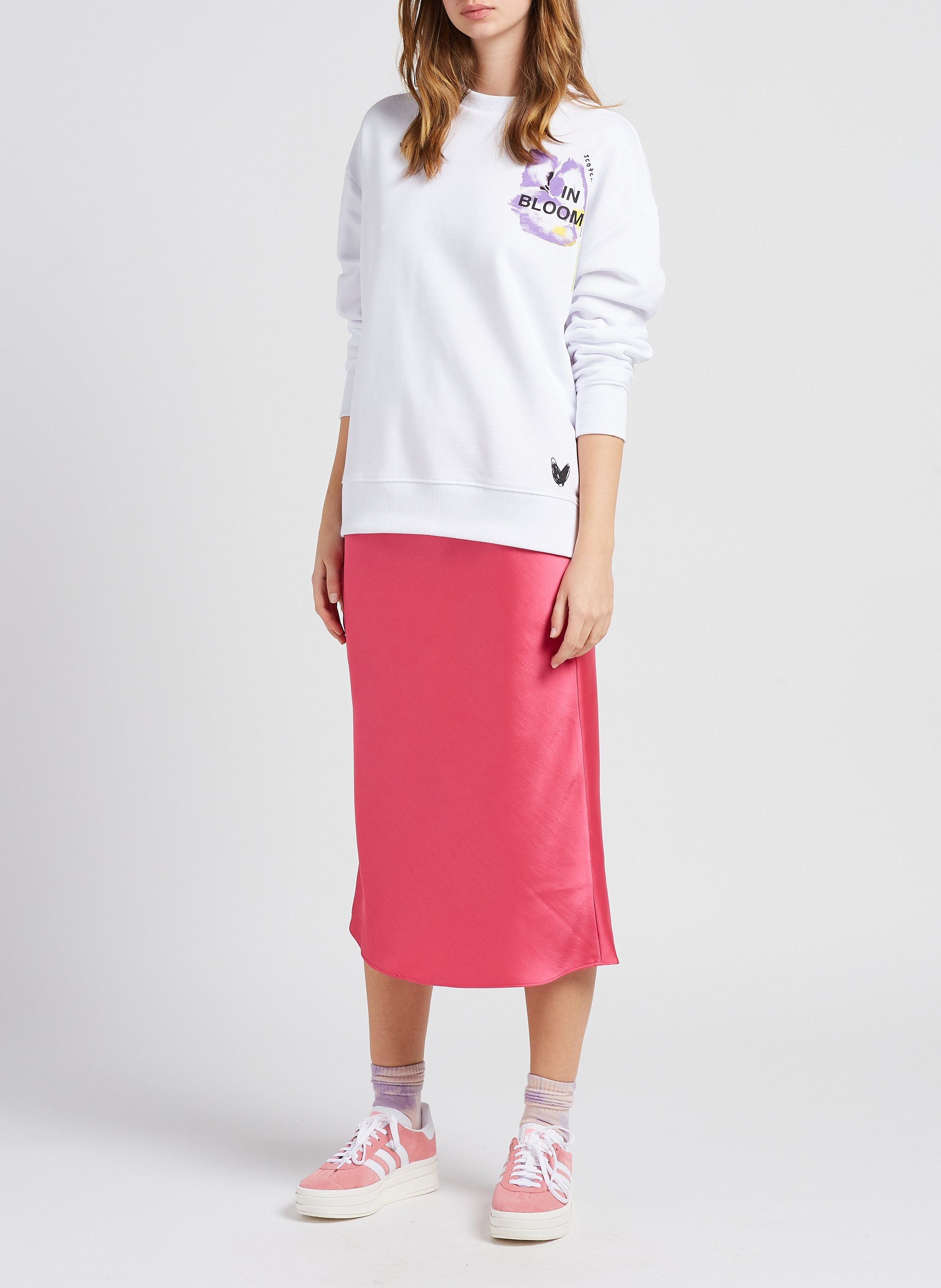 Round-neck organic cotton sweatshirt with screen print SCOTCH AND SODA White