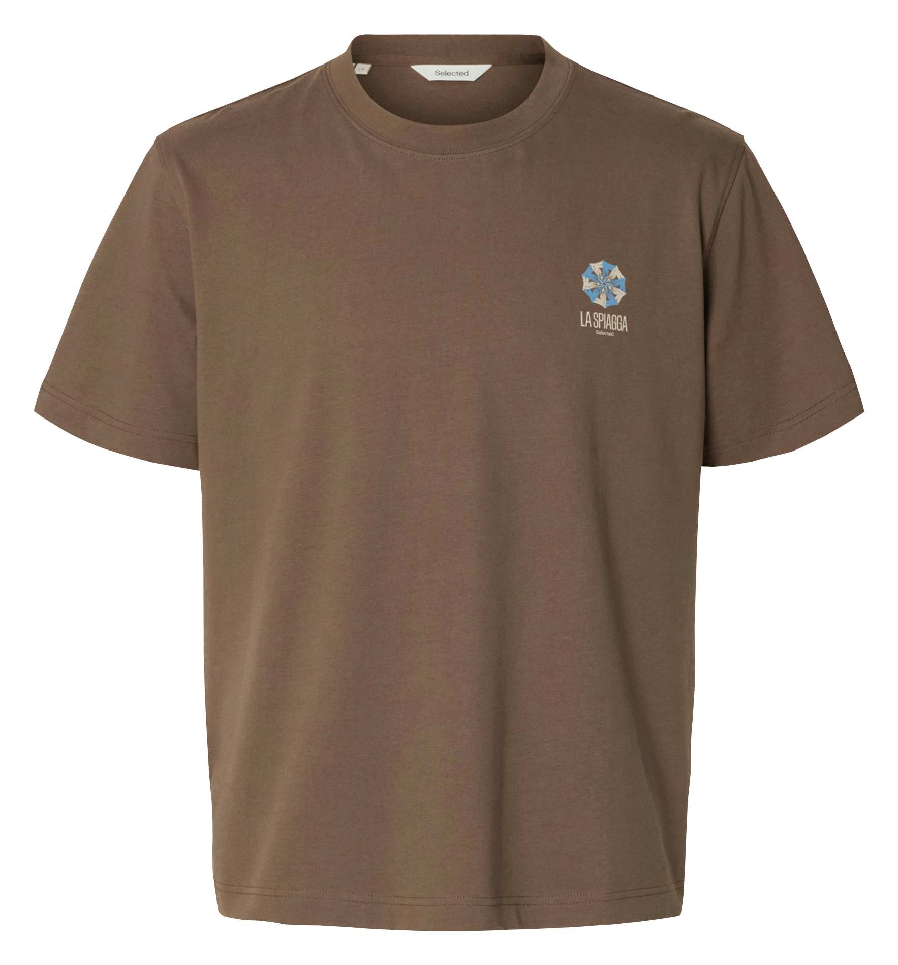 Oversized round neck organic cotton t-shirt SELECTED Brown