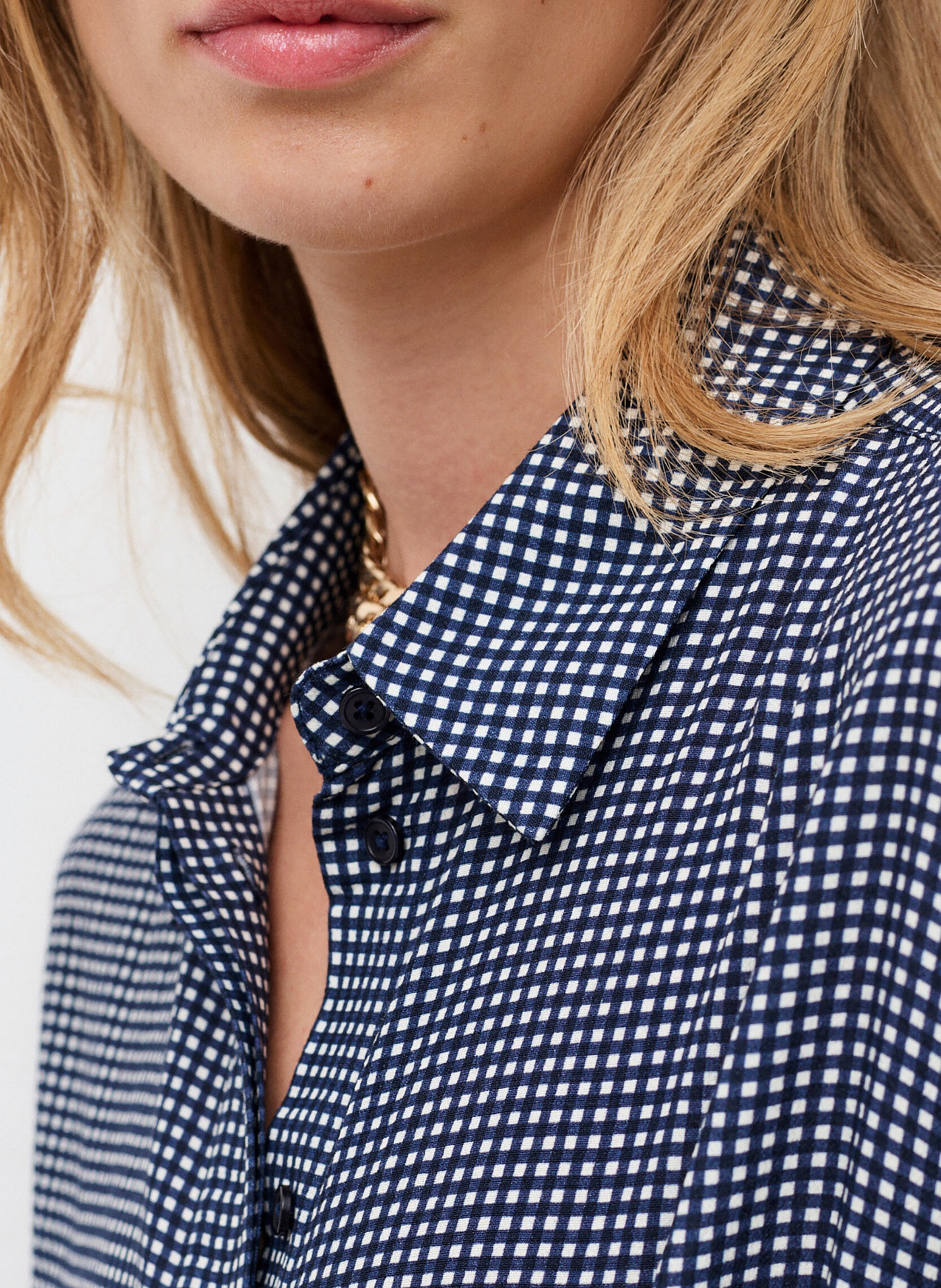 Chemisier met klassieke kraag in vichyruitje CAROLL Blauw