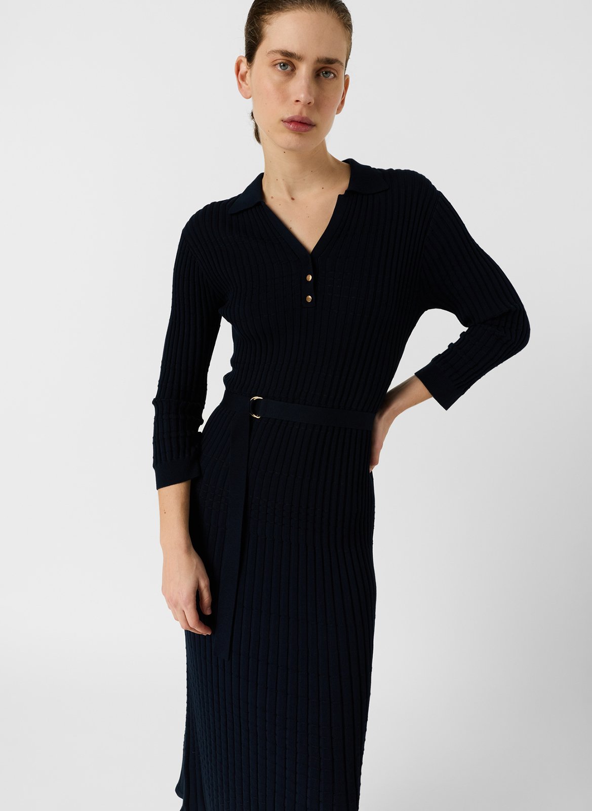 Robe midi ajustée col V en maille côtelée GERARD DAREL Bleu