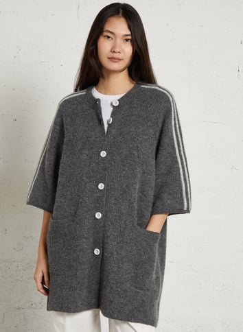 Rose - Cardigan en cachemire 2 fils col claudine taupe pour femme Rose - Cardigan en cachemire 2 fils col claudine taupe pour femme
