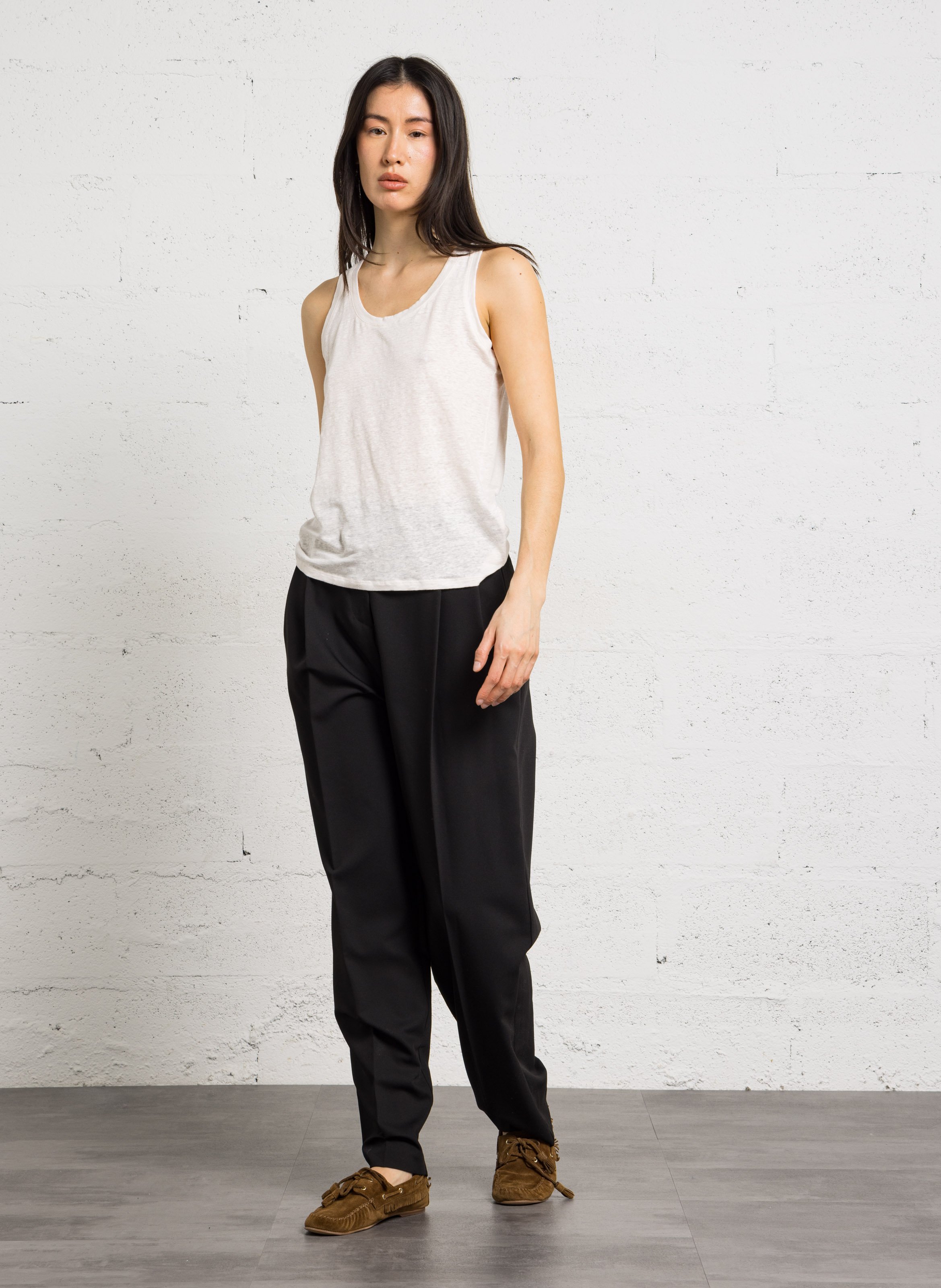 Round-neck linen-blend tank top MAJESTIC FILATURES Beige