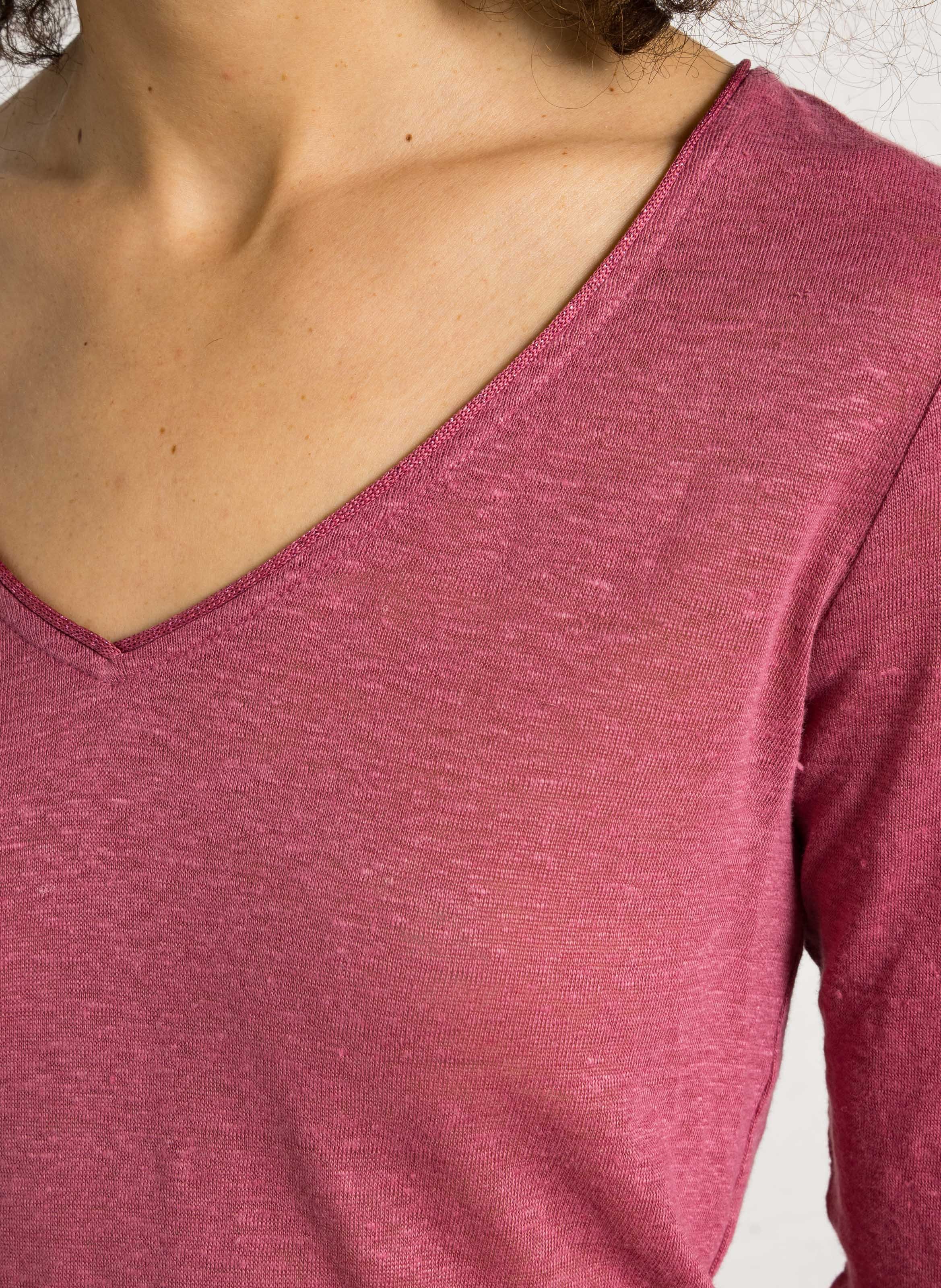 Tee-shirt col V chiné en lin  SUD EXPRESS Rose