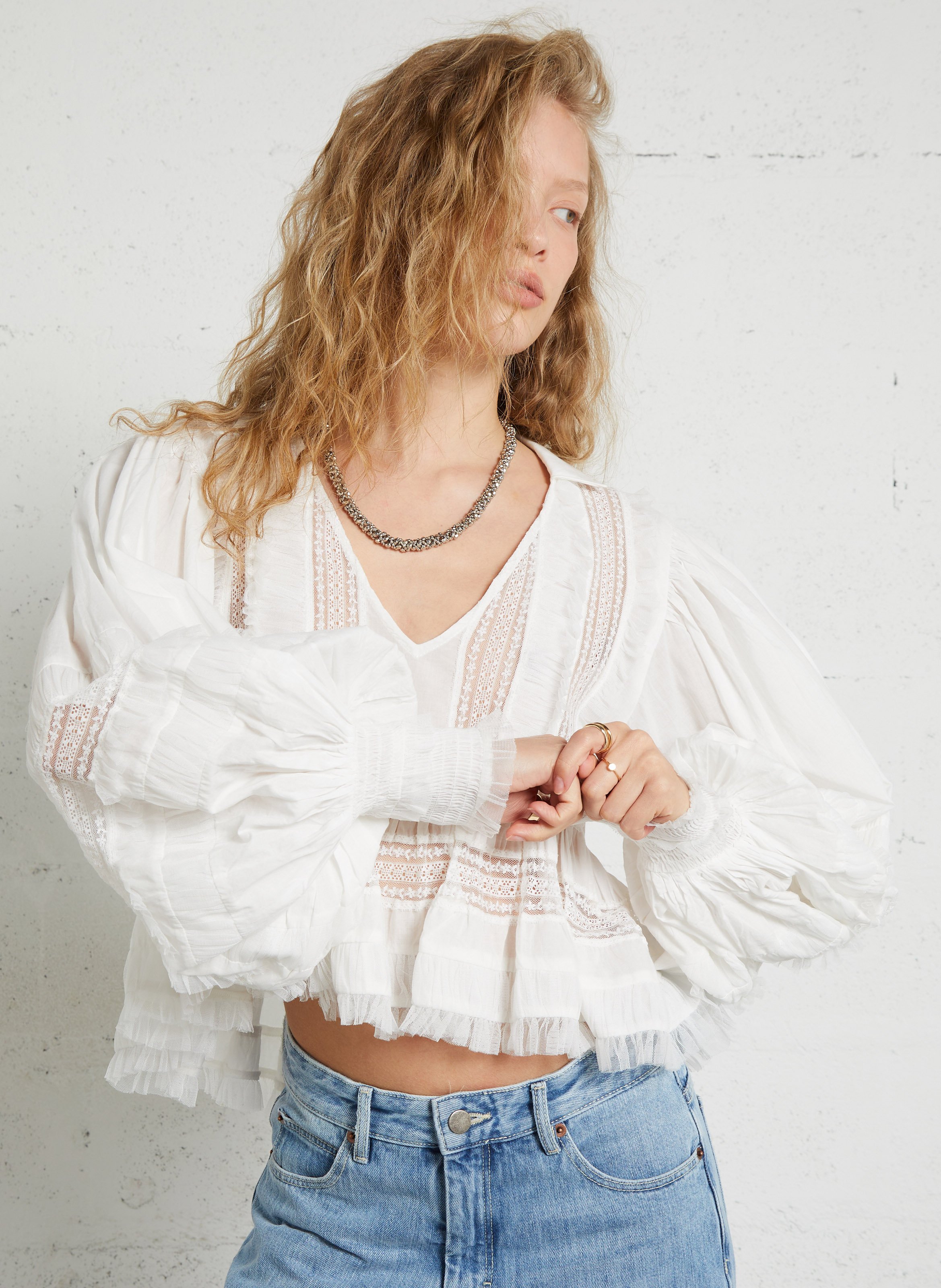 Oversized blouse met V-hals van katoen MES DEMOISELLES Wit
