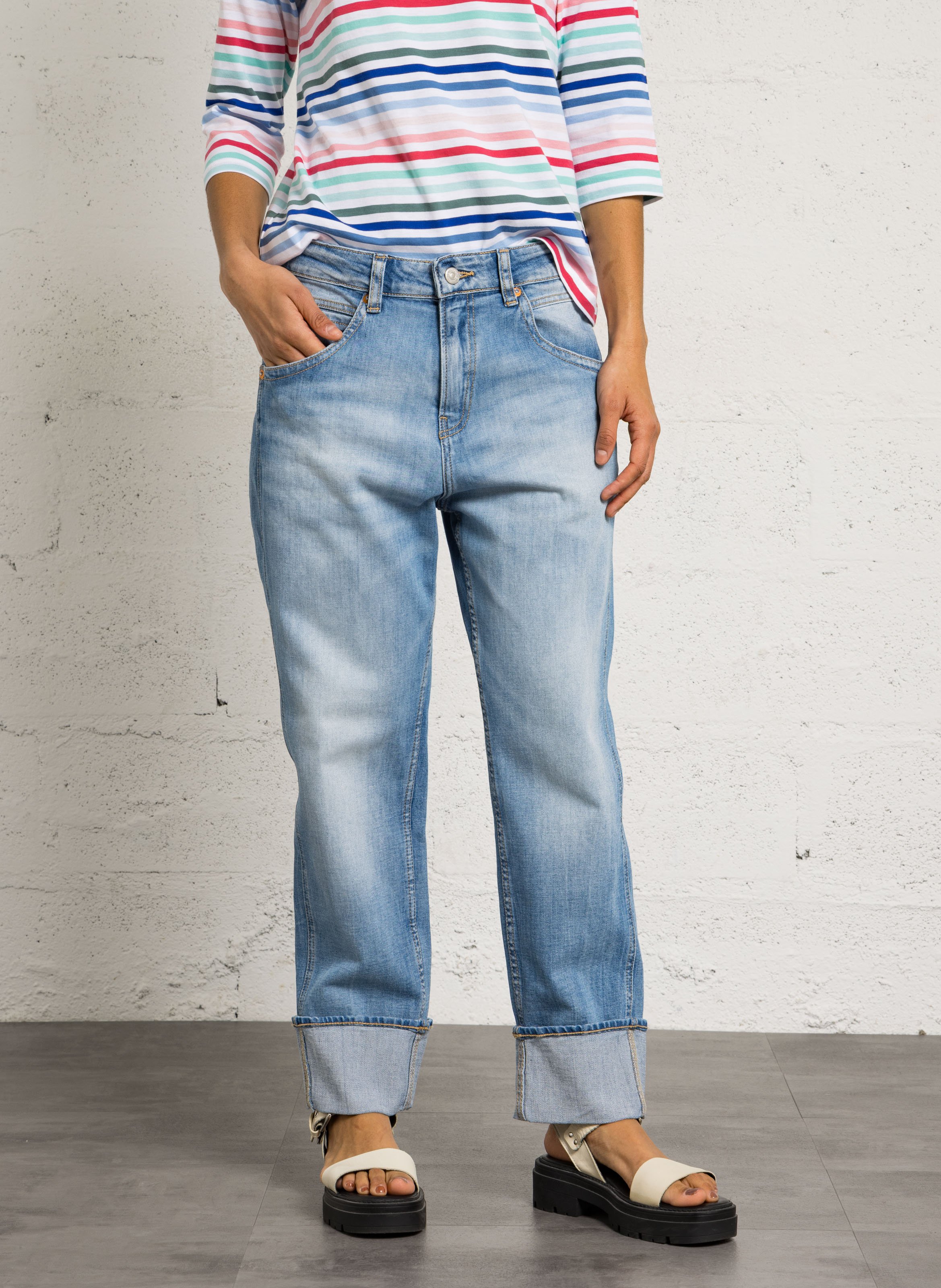 Cotton-blend girlfriend jeans LE TEMPS DES CERISES Blue