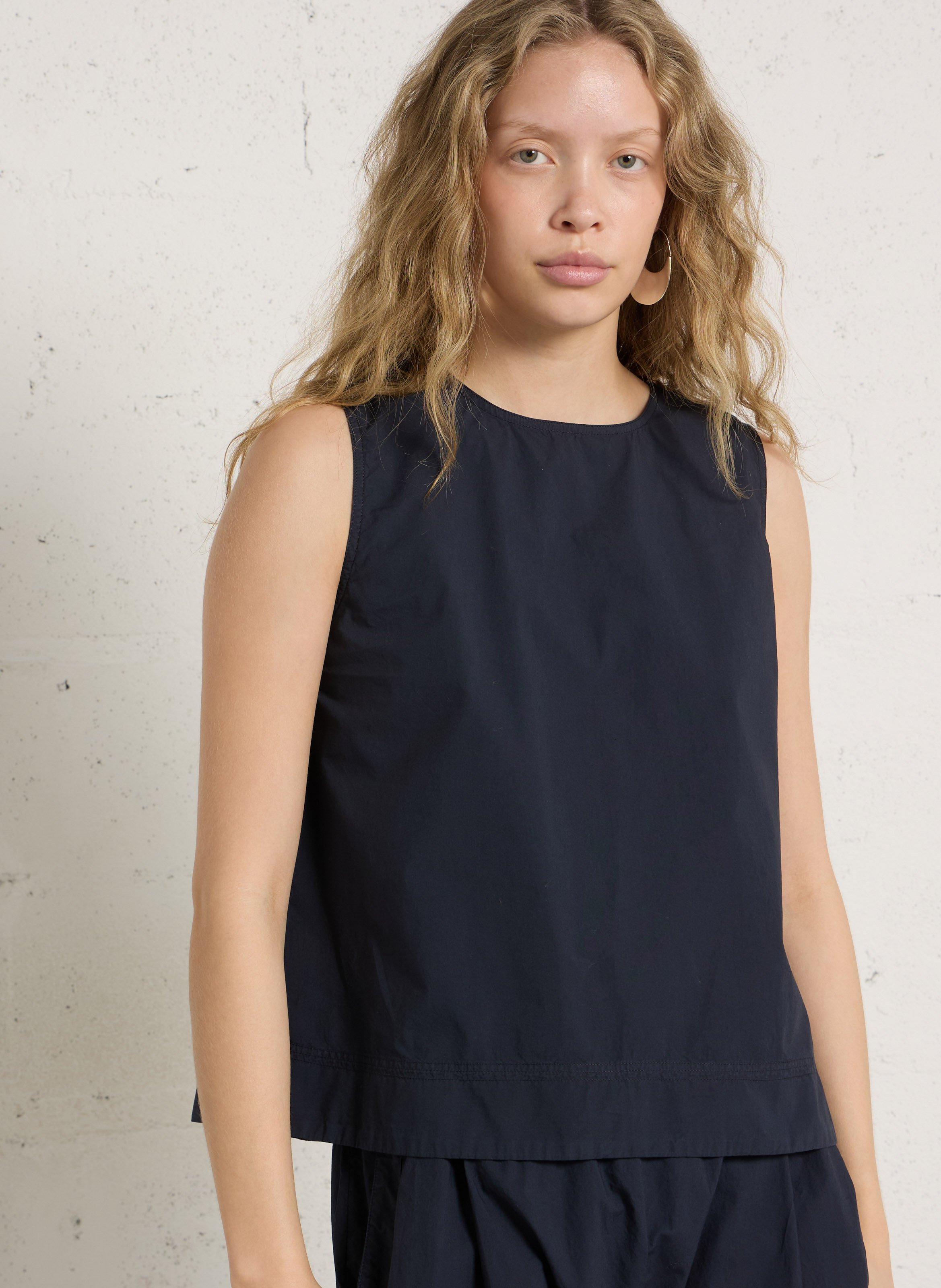 Top ample col rond en coton bio RUE DE TOKYO Bleu