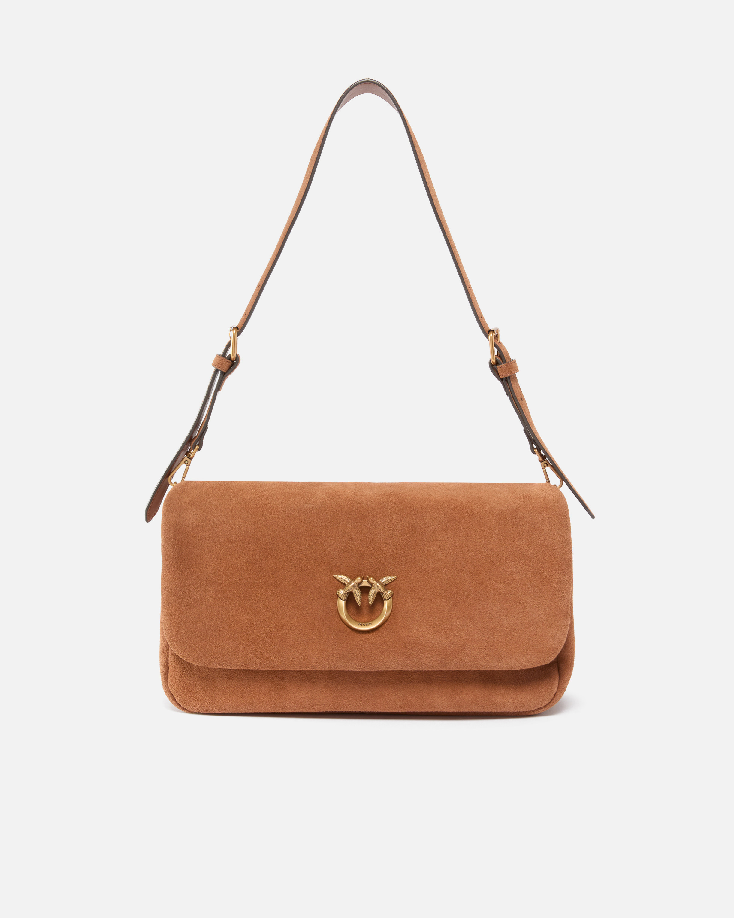 Sac à bandoulière moyen love bag click soft horizontal handle en daim PINKO Marron