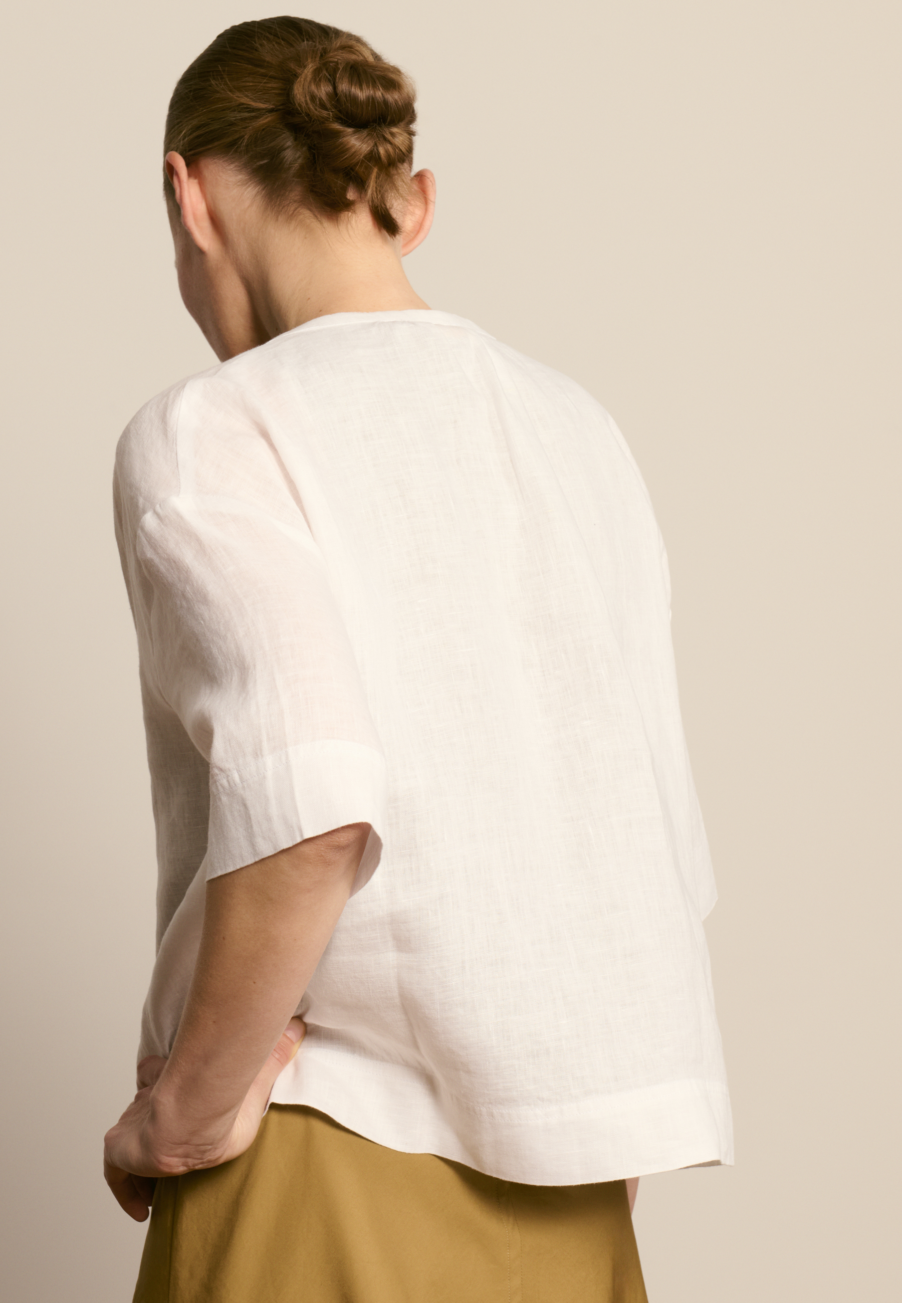 Linen blouse with elbow-length sleeves MAISON MONTAGUT White