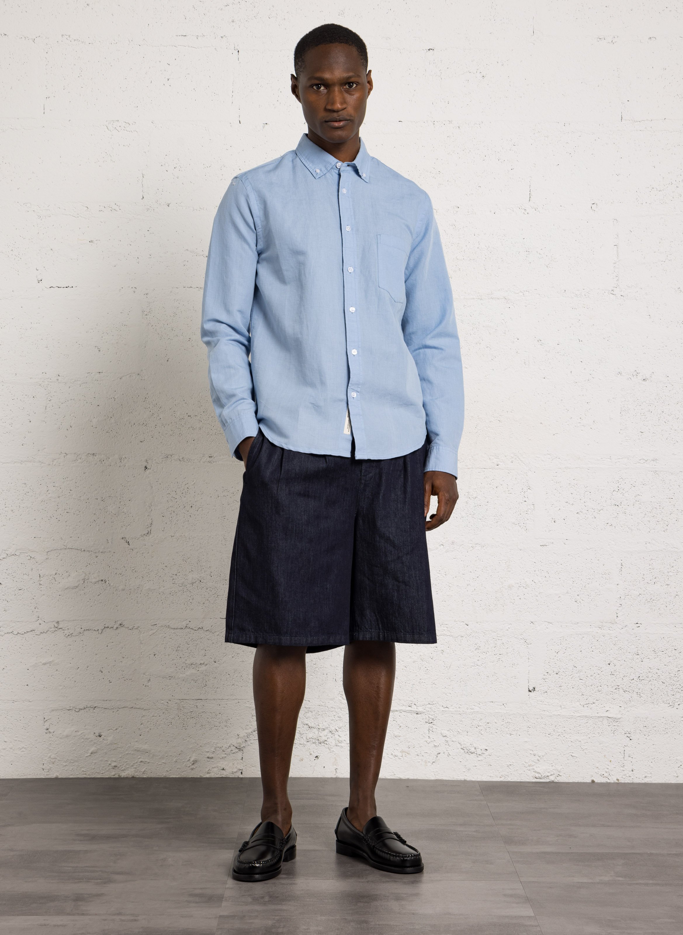 Chemise col classique en lin mélangé MINIMUM Bleu