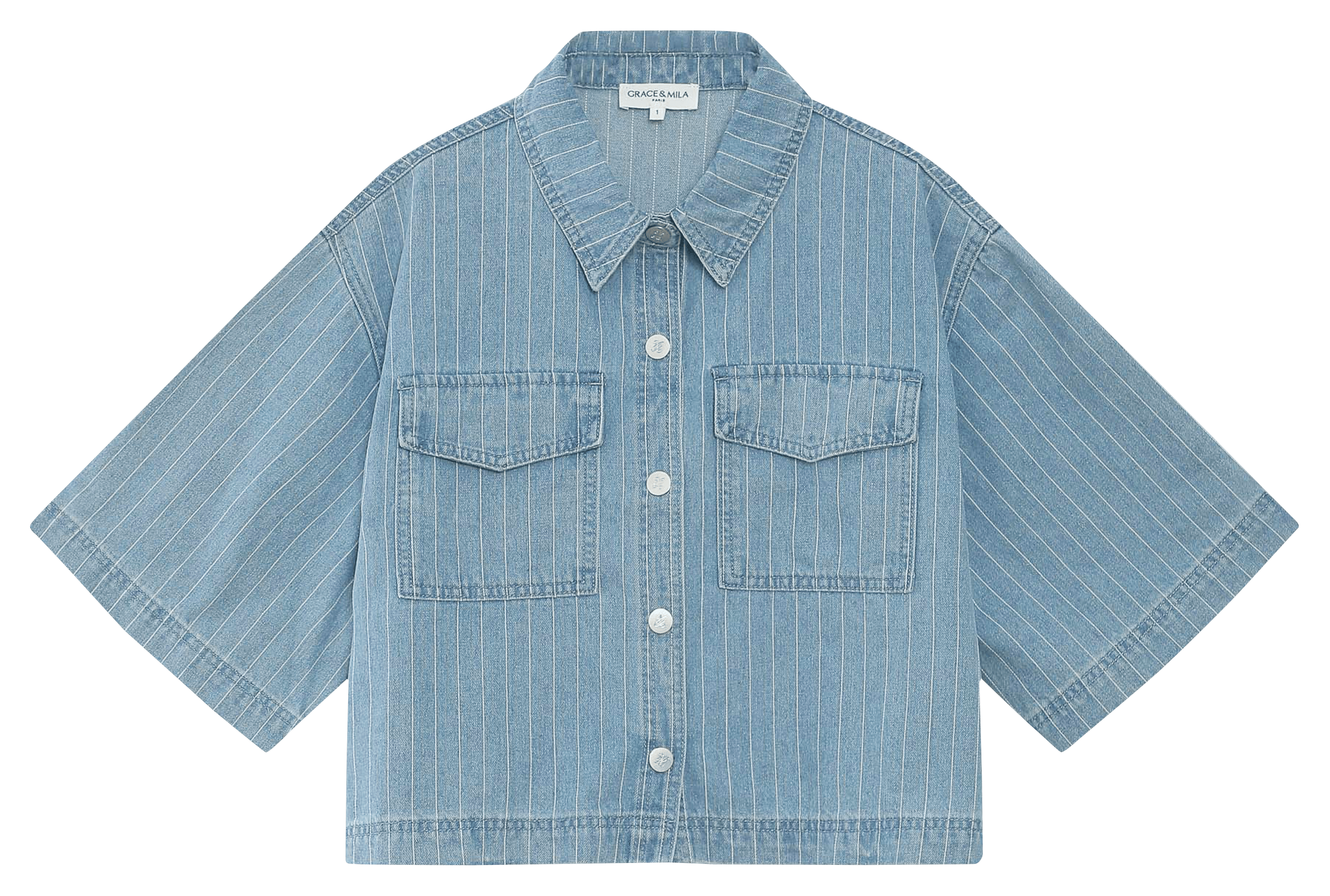 Oversized Striped Denim Shirt GRACE ET MILA Blue