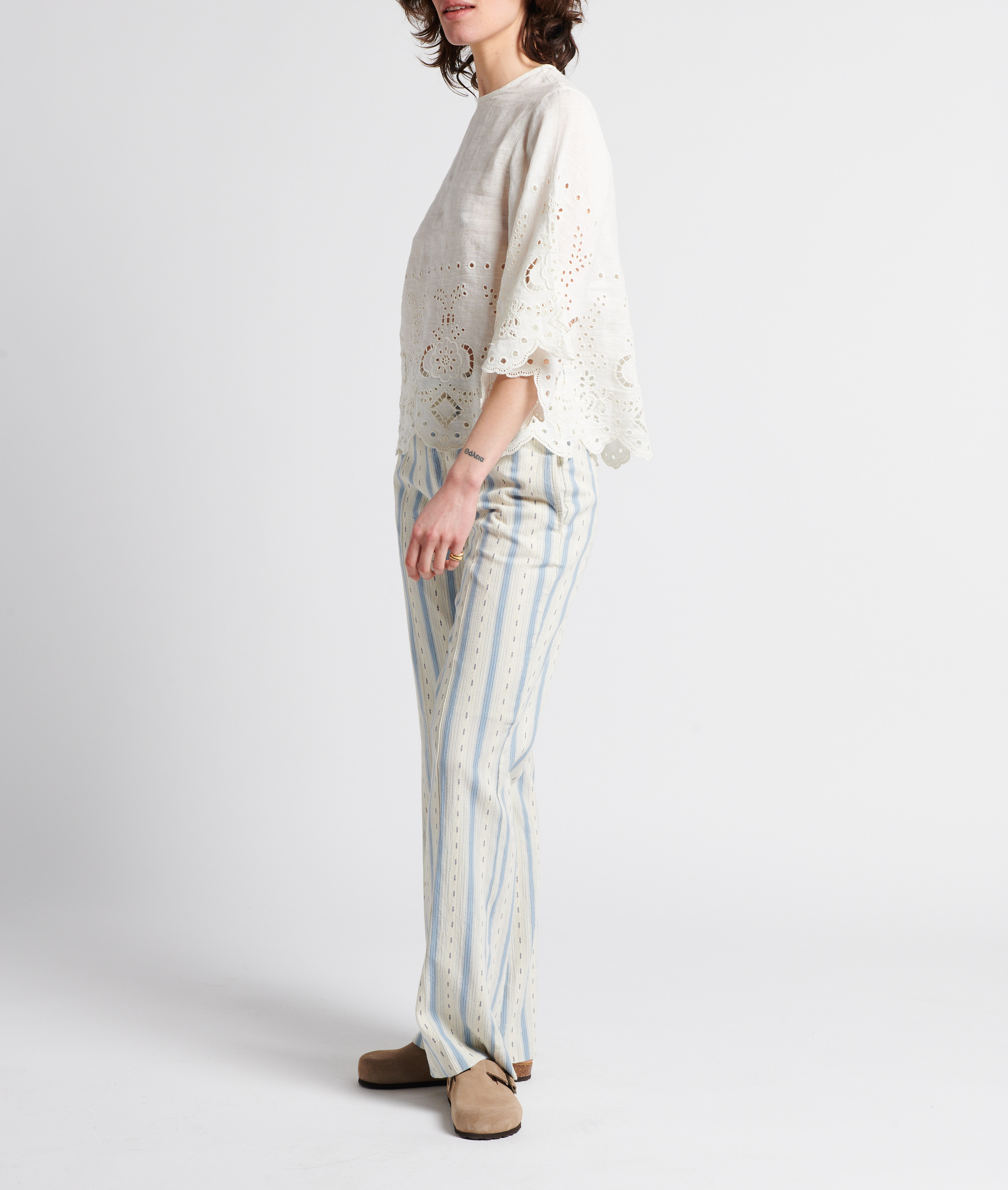 Blouse ample ajourée en lin LAURENCE BRAS Blanc