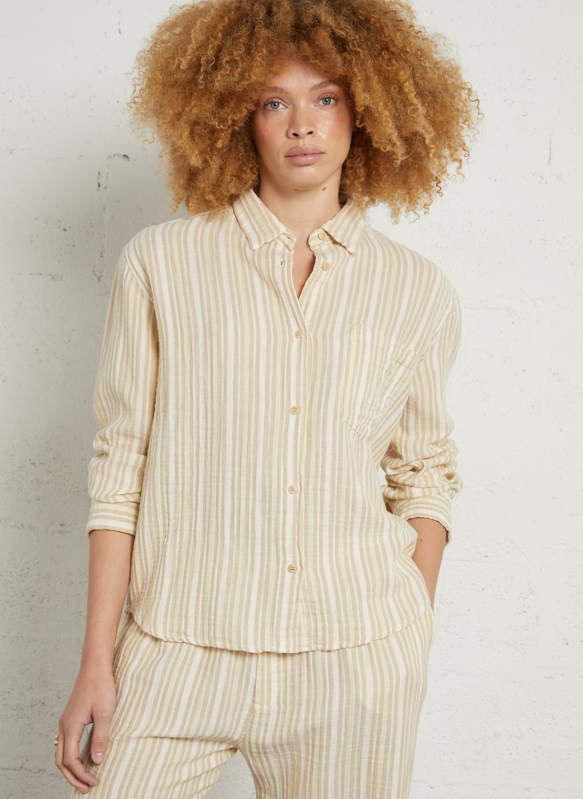 Gestreept overhemd met klassieke kraag MASSCOB Beige