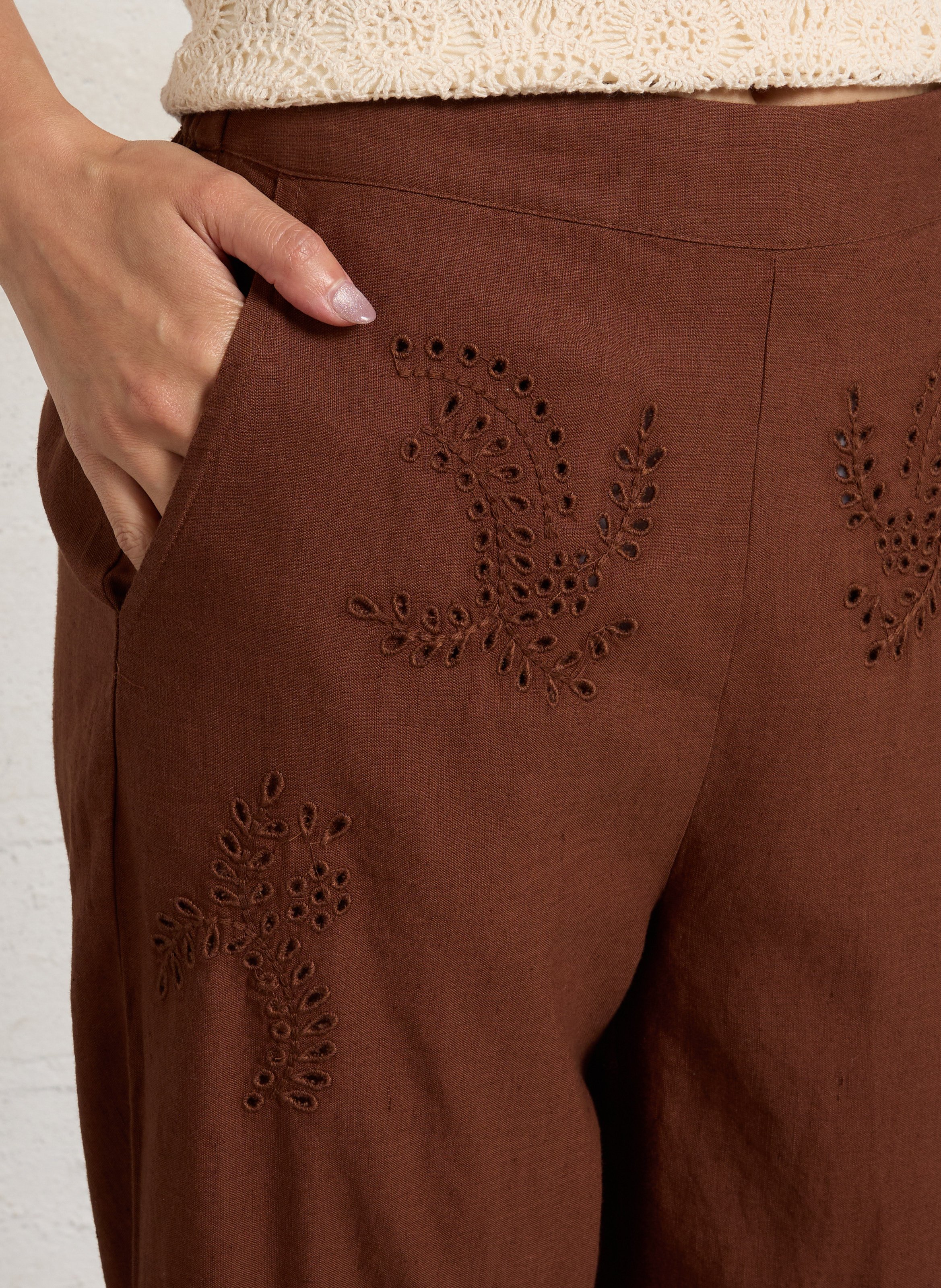 Pantalon droit en coton et lin SUD EXPRESS Marron