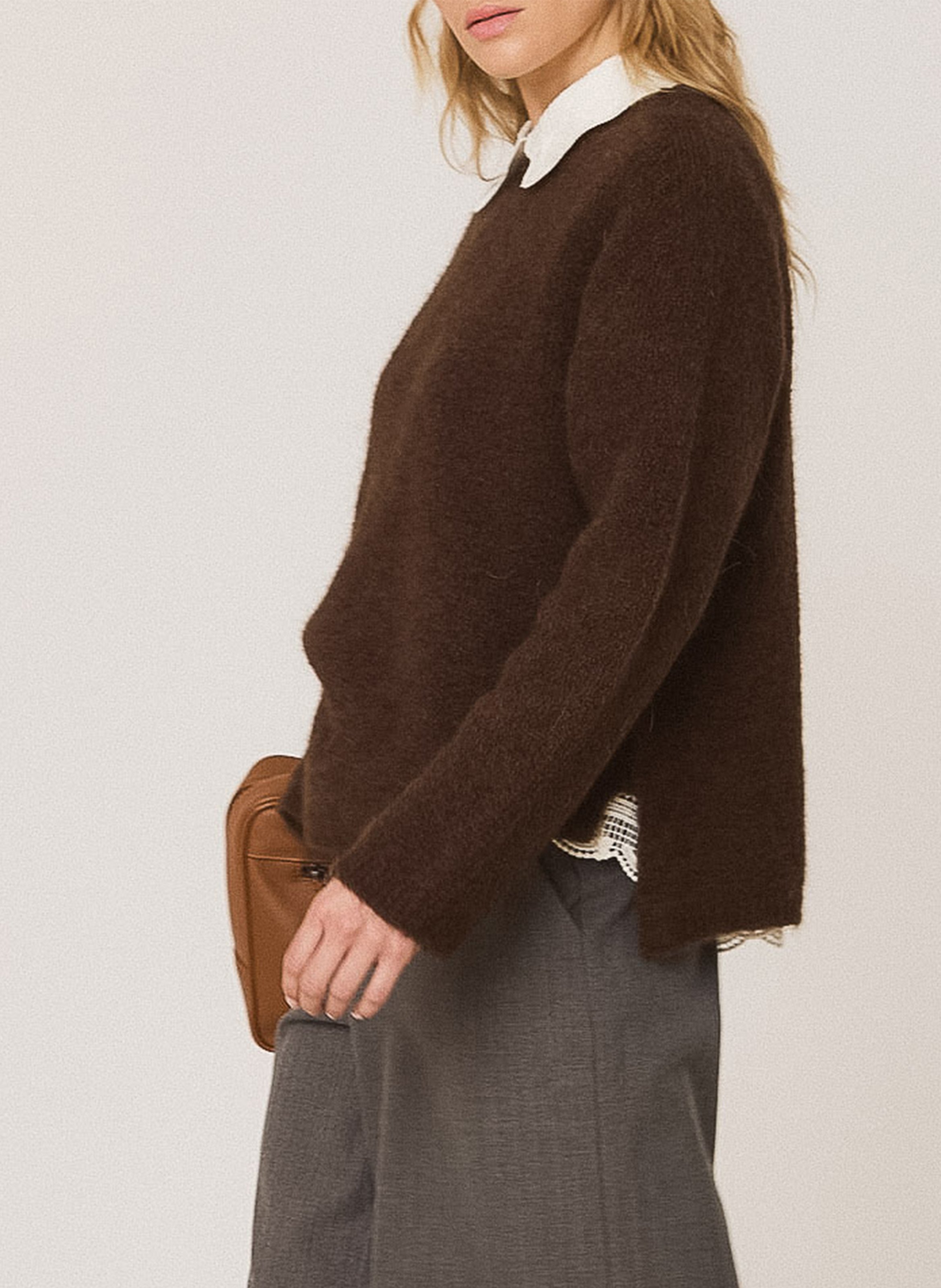 Pull droit col rond INDI & COLD Marron