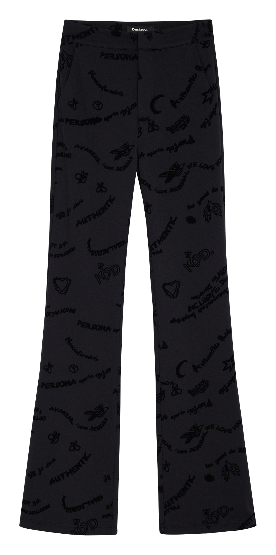 Pantalon flare brodé DESIGUAL Noir