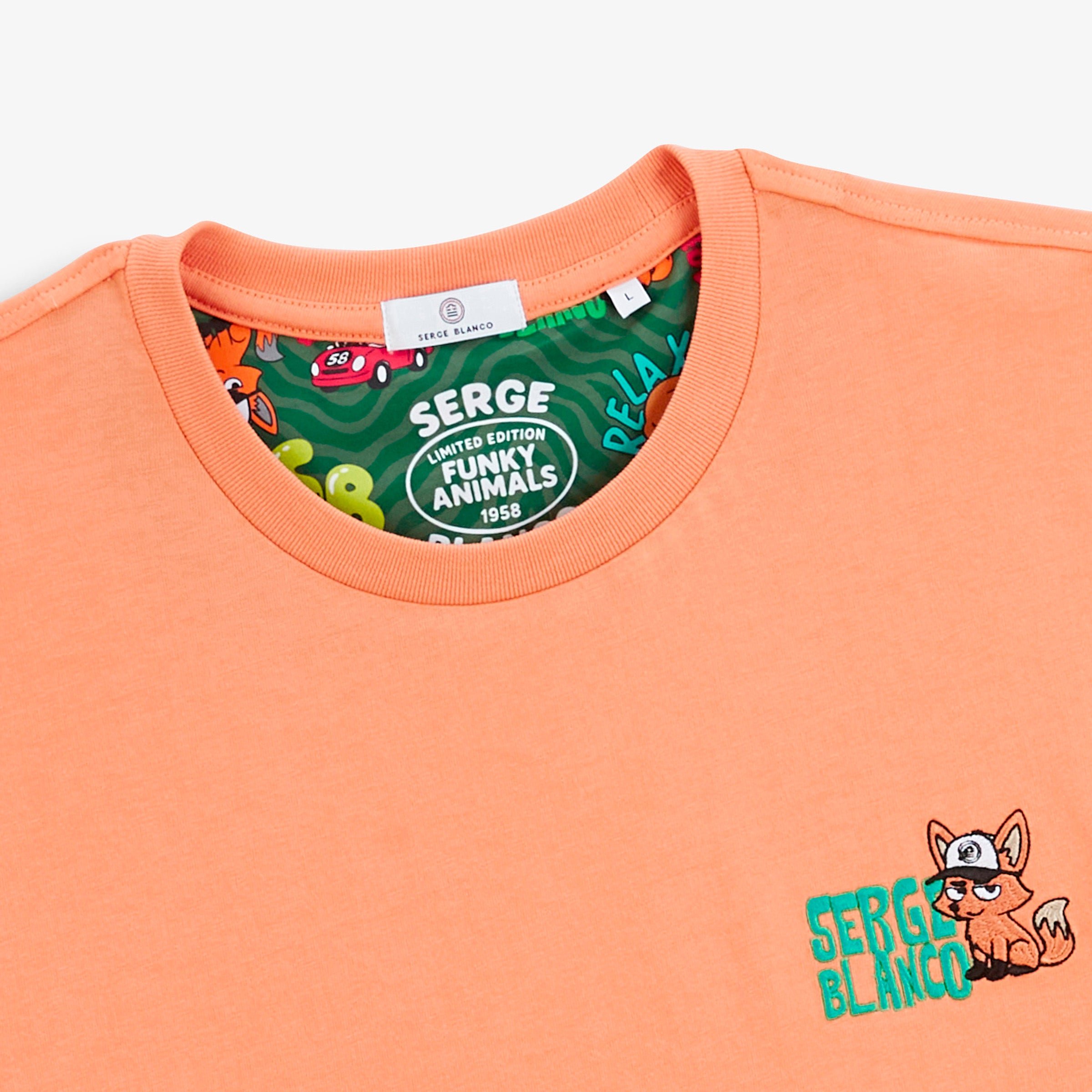 Short-sleeved round neck T-shirt with embroidered Thor design in orange. SERGE BLANCO Orange