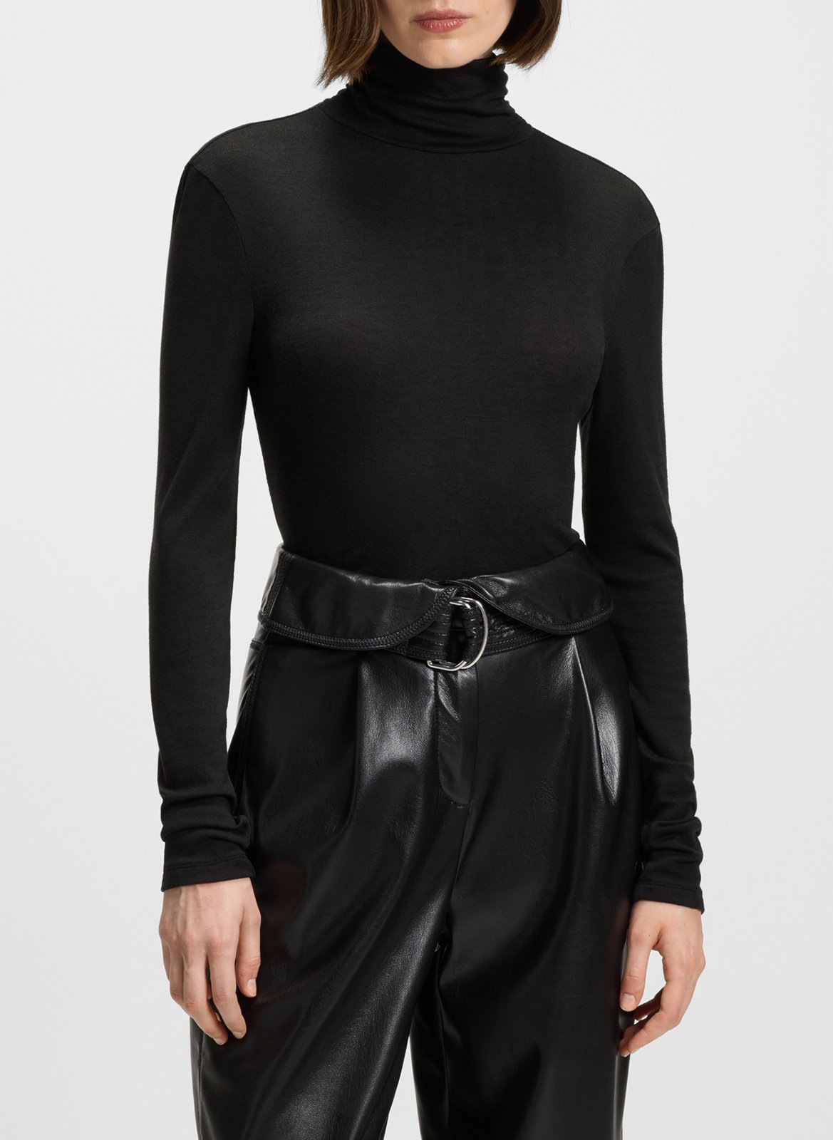 Solid turtleneck straight top BOSS Black