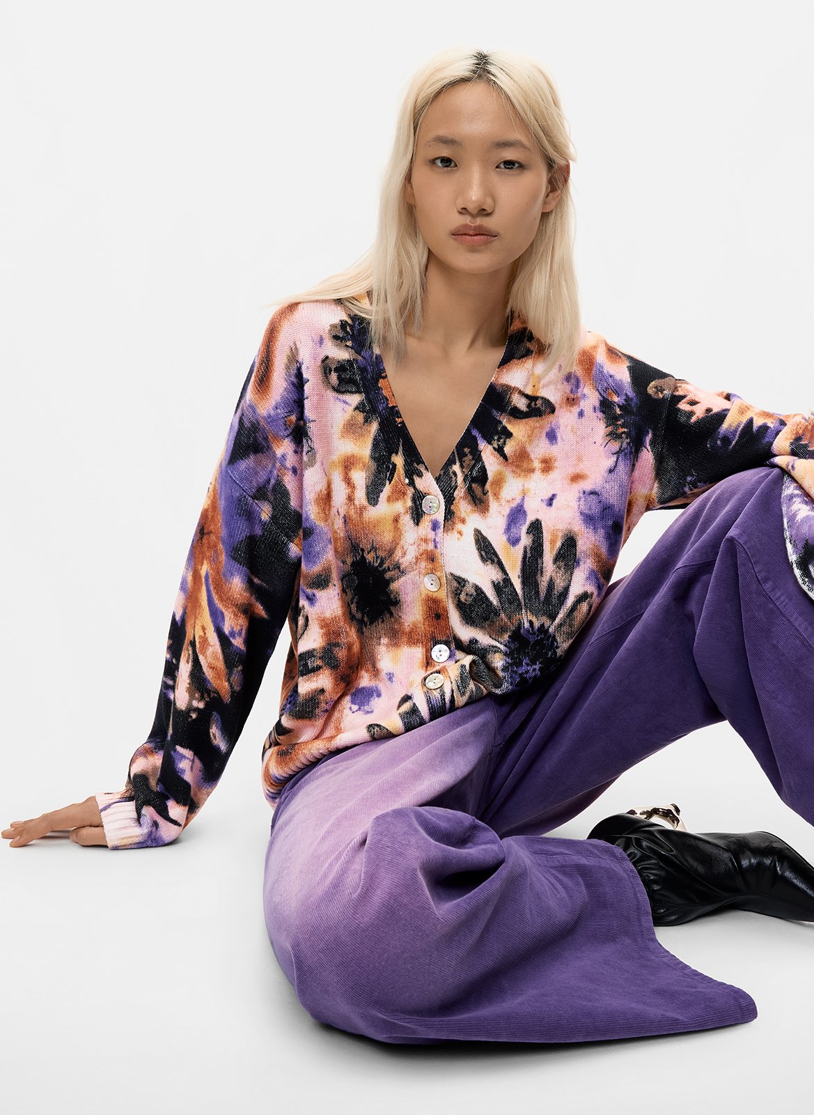 Weiter Pullover mit V-Ausschnitt und Muster DESIGUAL Rot