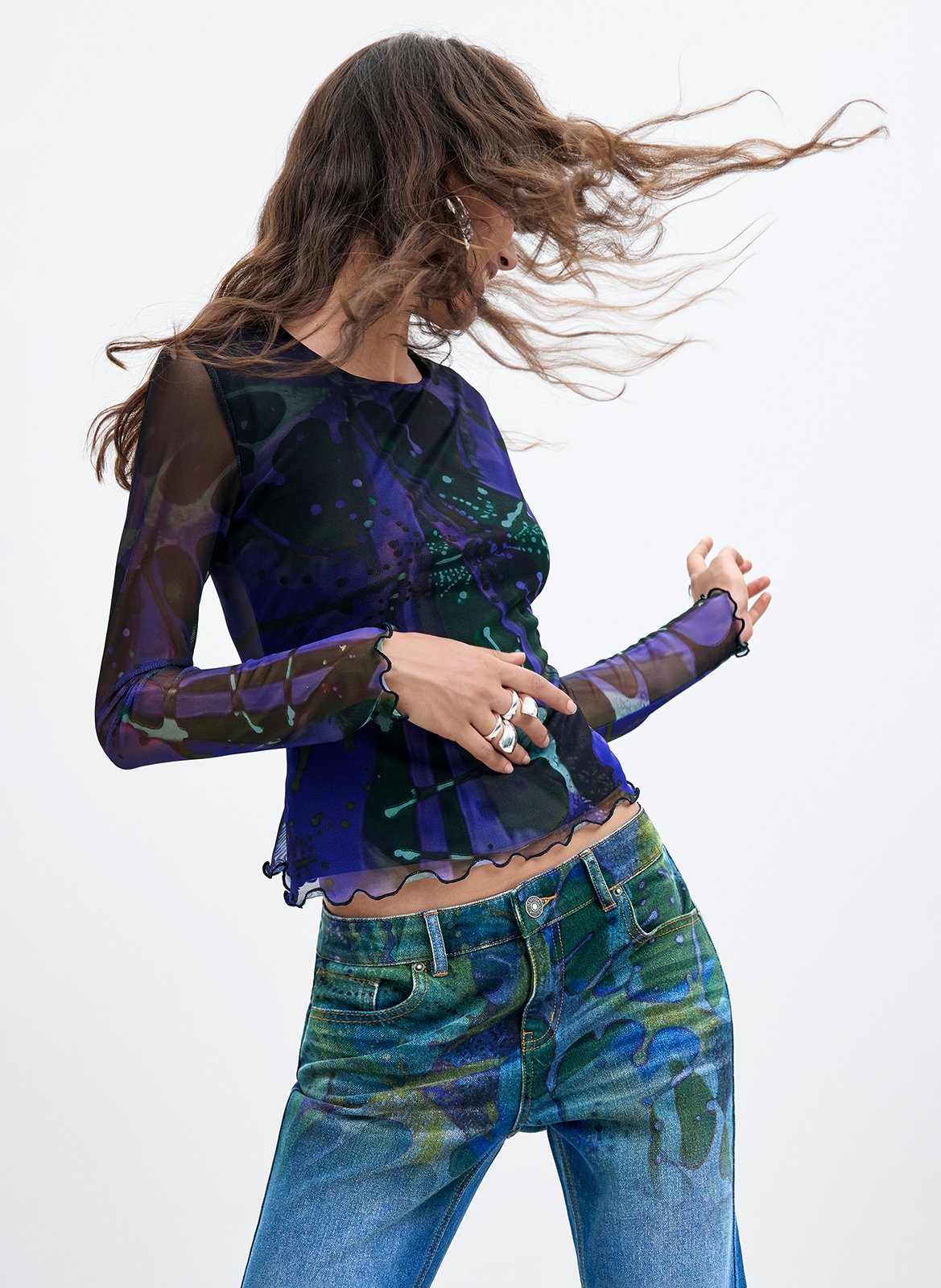 Flared jeans met grafische print DESIGUAL Blauw