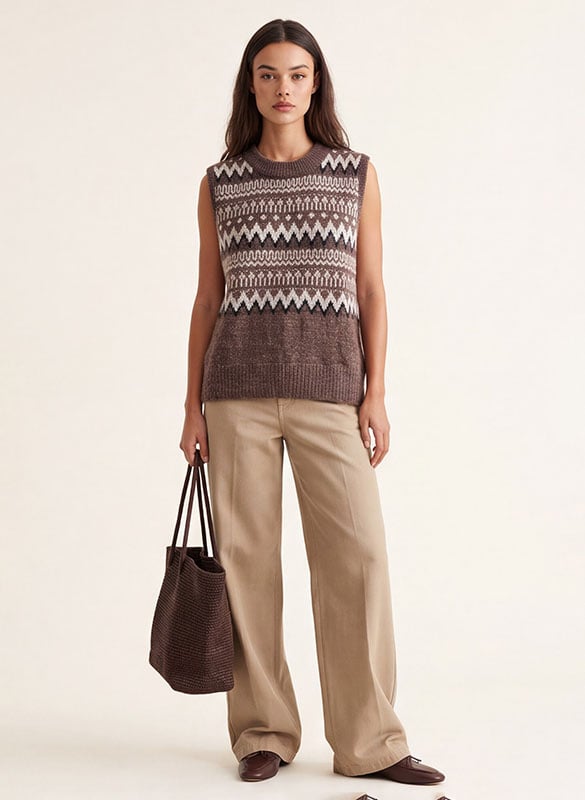Gerade geschnittener Jacquard-Pullover mit Rundhalsausschnitt KOOKAI Braun
