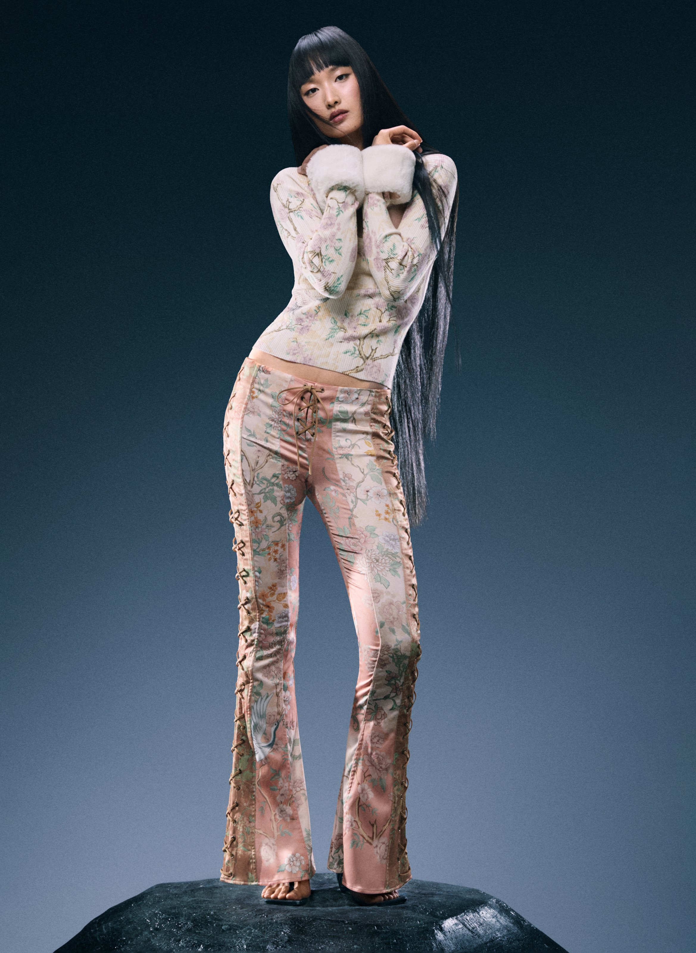 Pantalon flare imprimé à lacets DESIGUAL Blanc