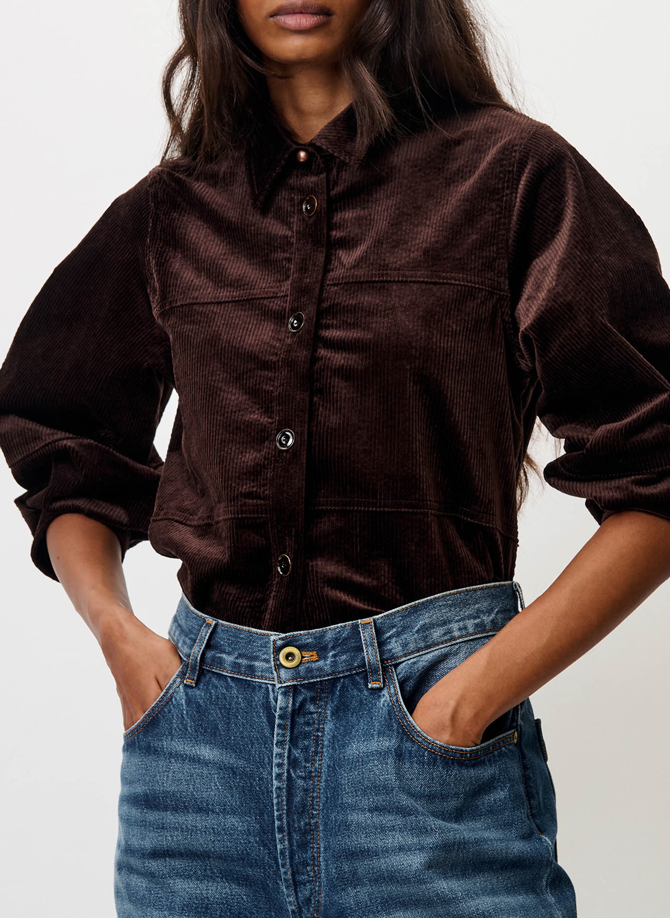 Surchemise ample courte en coton mélangé SESSUN Marron