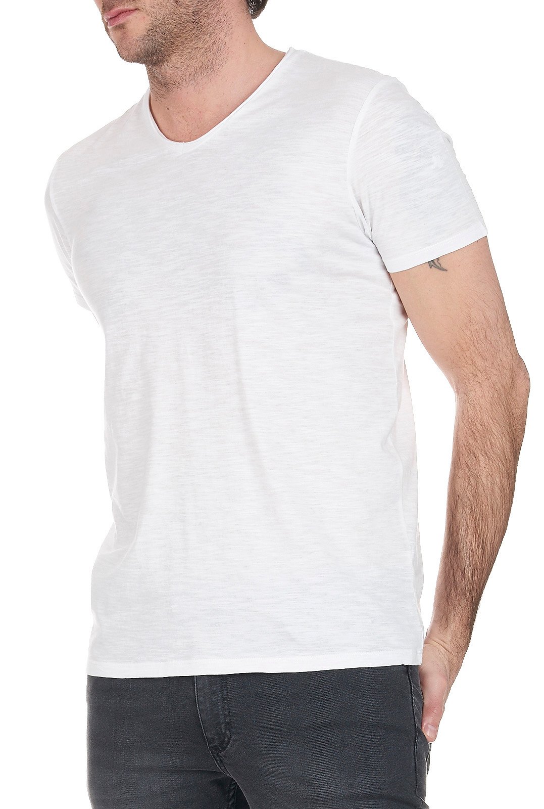 Tee-shirt col V en coton IKKS Blanc