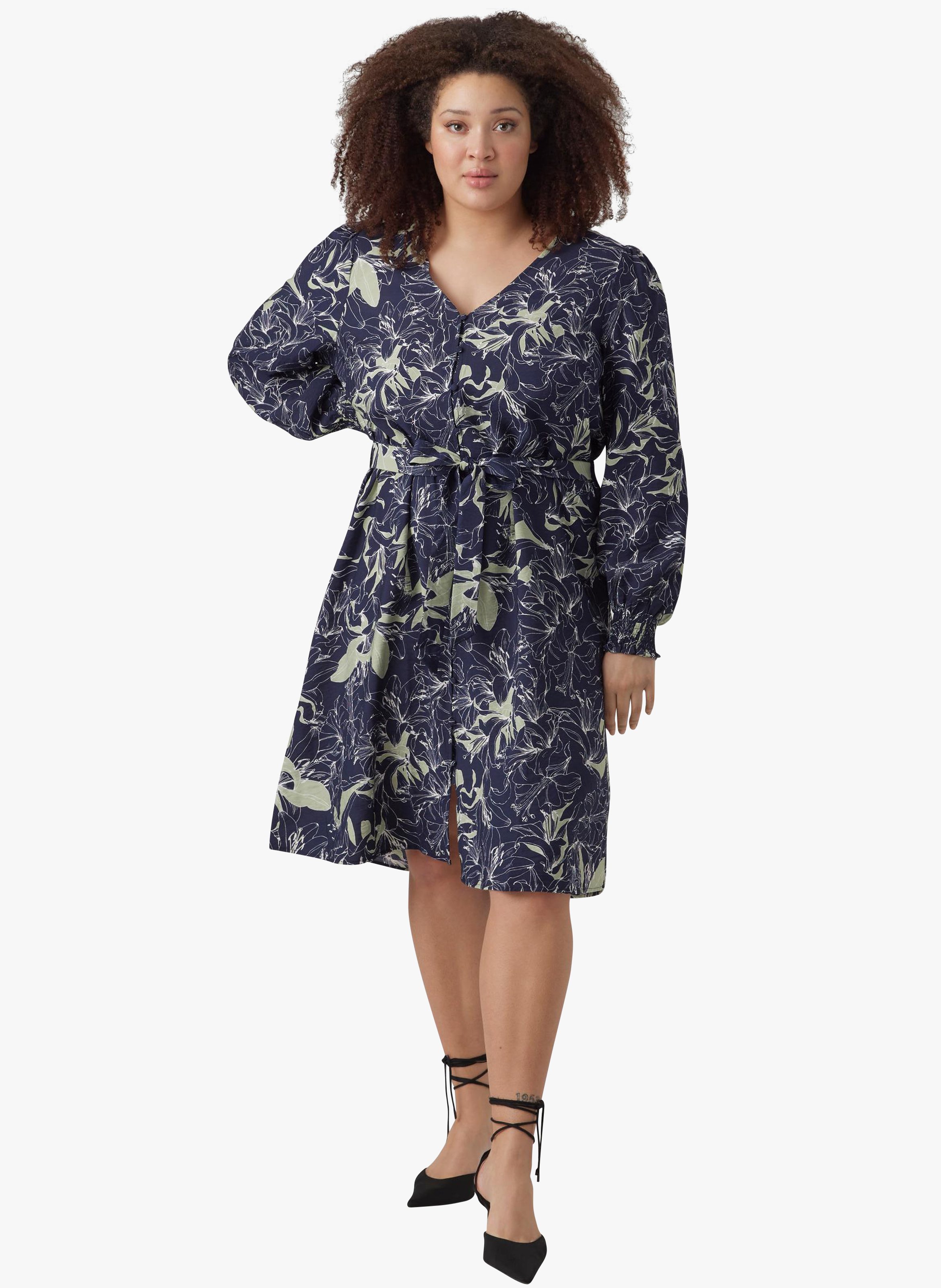 Robe midi col V à imprimé VERO MODA CURVE Bleu