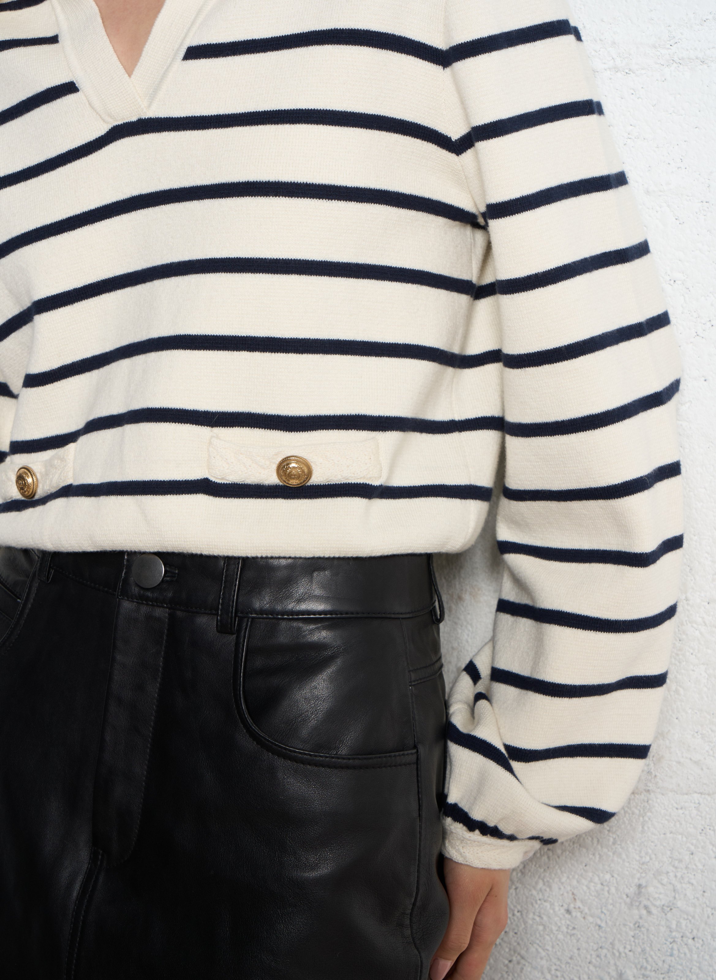 Straight striped sweater with fancy pockets IKKS White