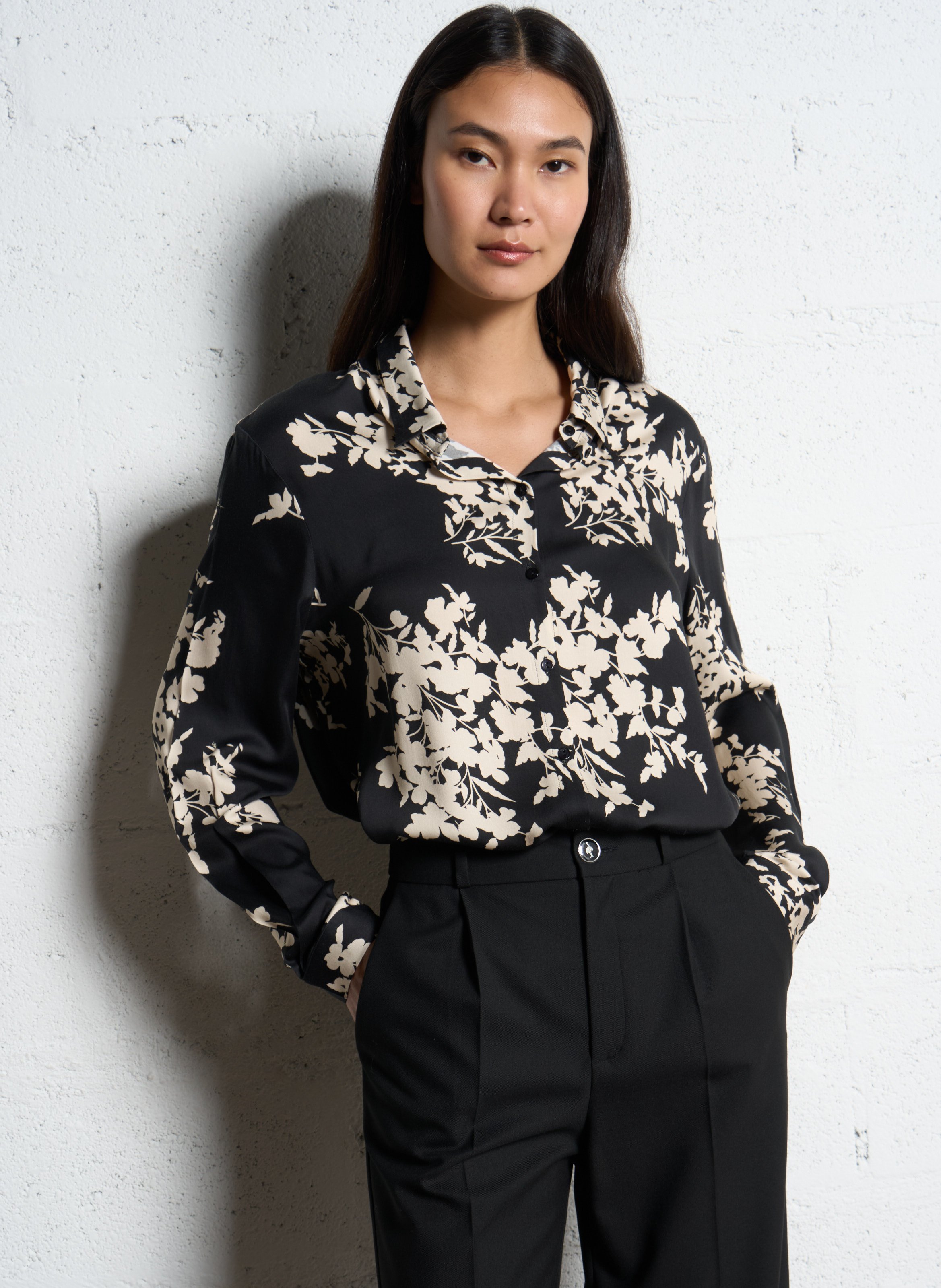 Soepelvallende, rechte blouse met print ONE STEP Zwart