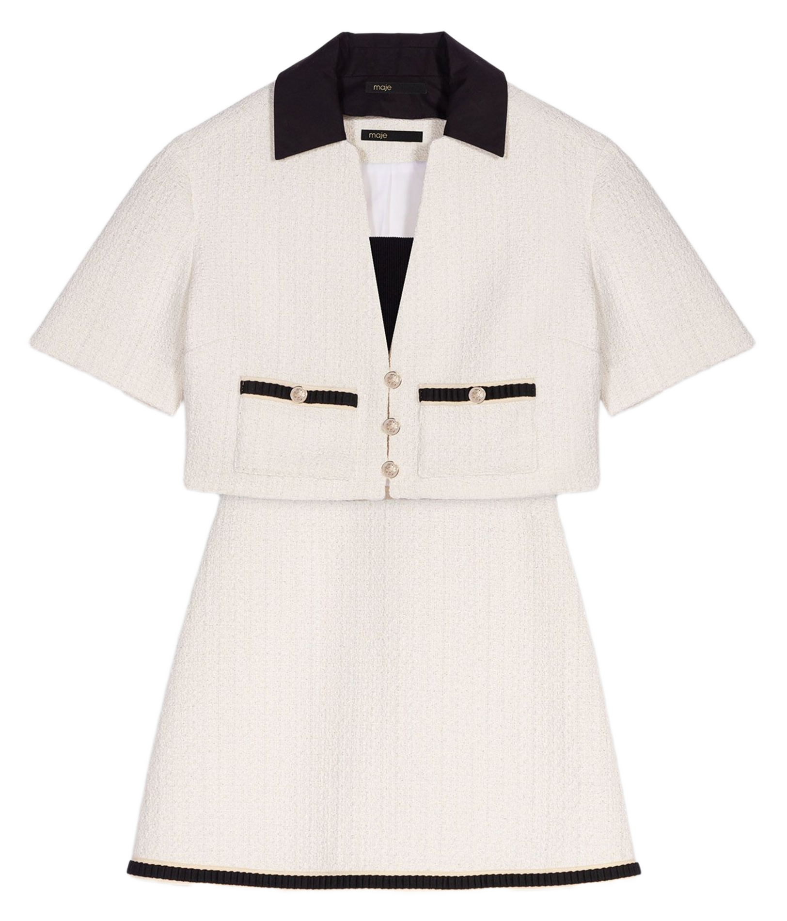 Square-neck cotton-blend short dress MAJE Beige