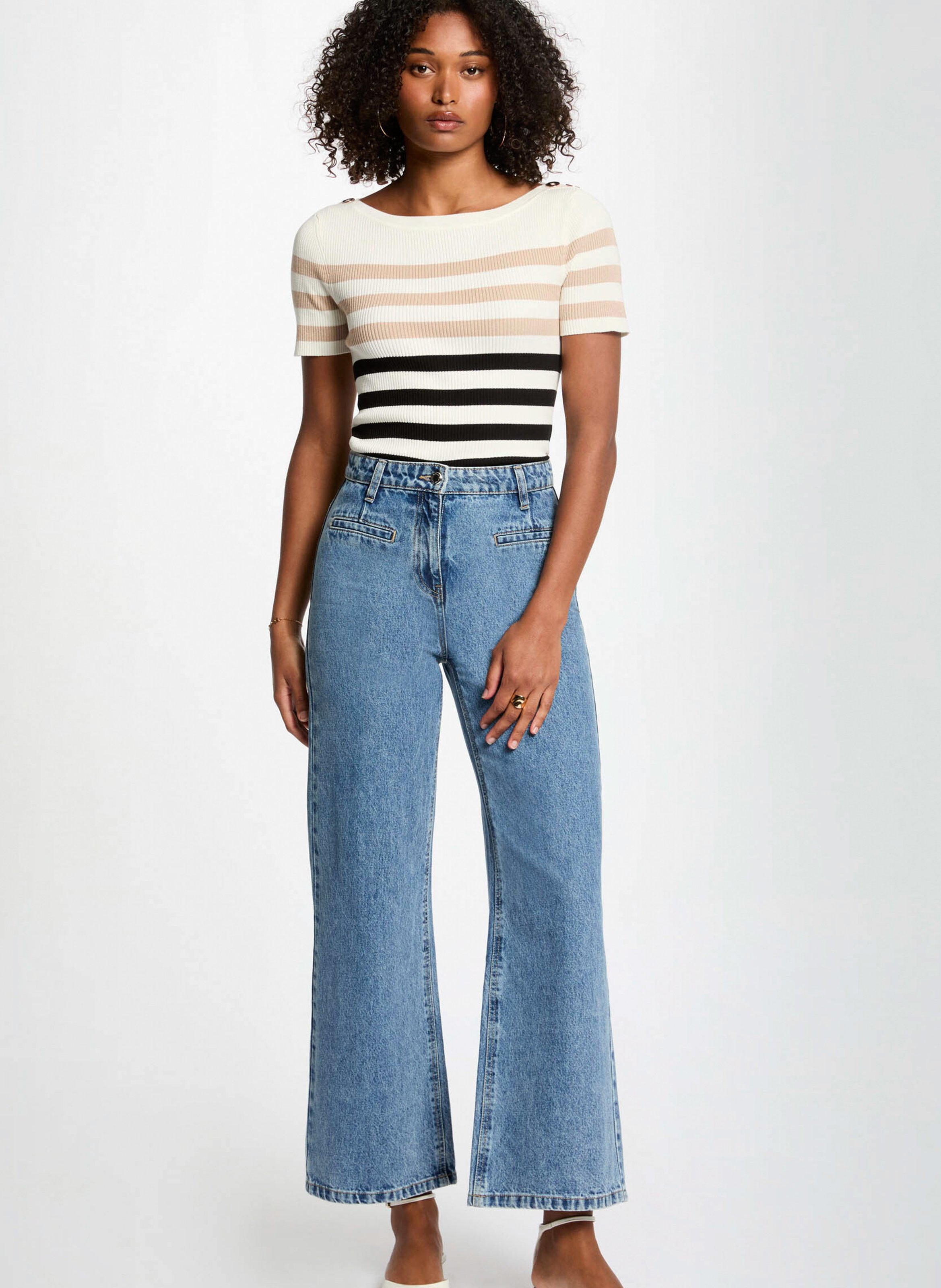 Gestreepte top met boothals MORGAN Beige