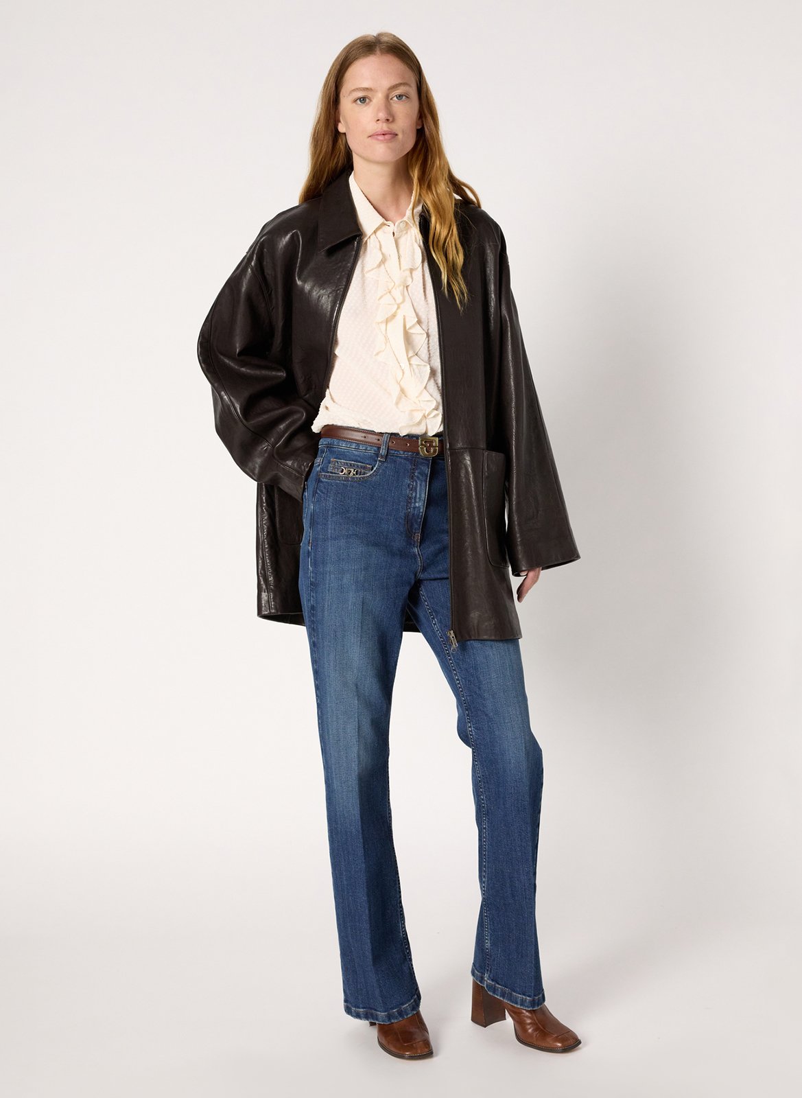 Lambskin leather jacket with classic collar GERARD DAREL Brown