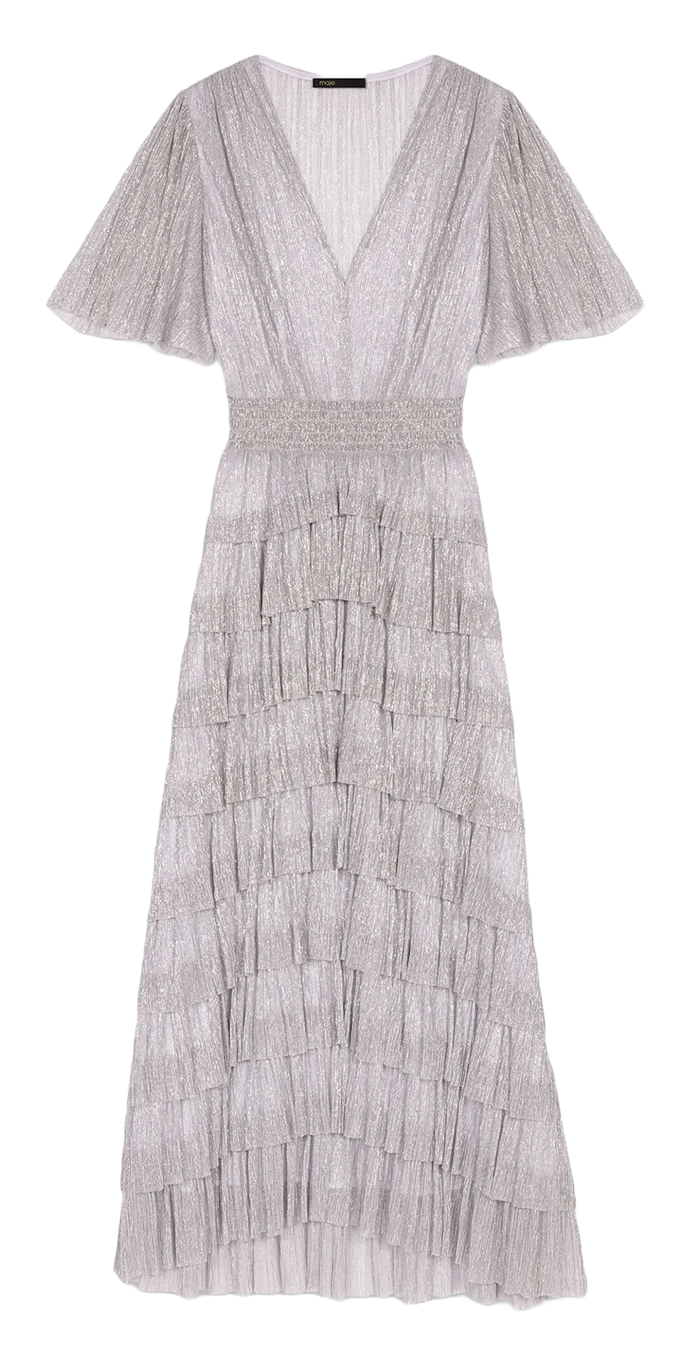 Metallic Ruffled Midi Dress MAJE Silver