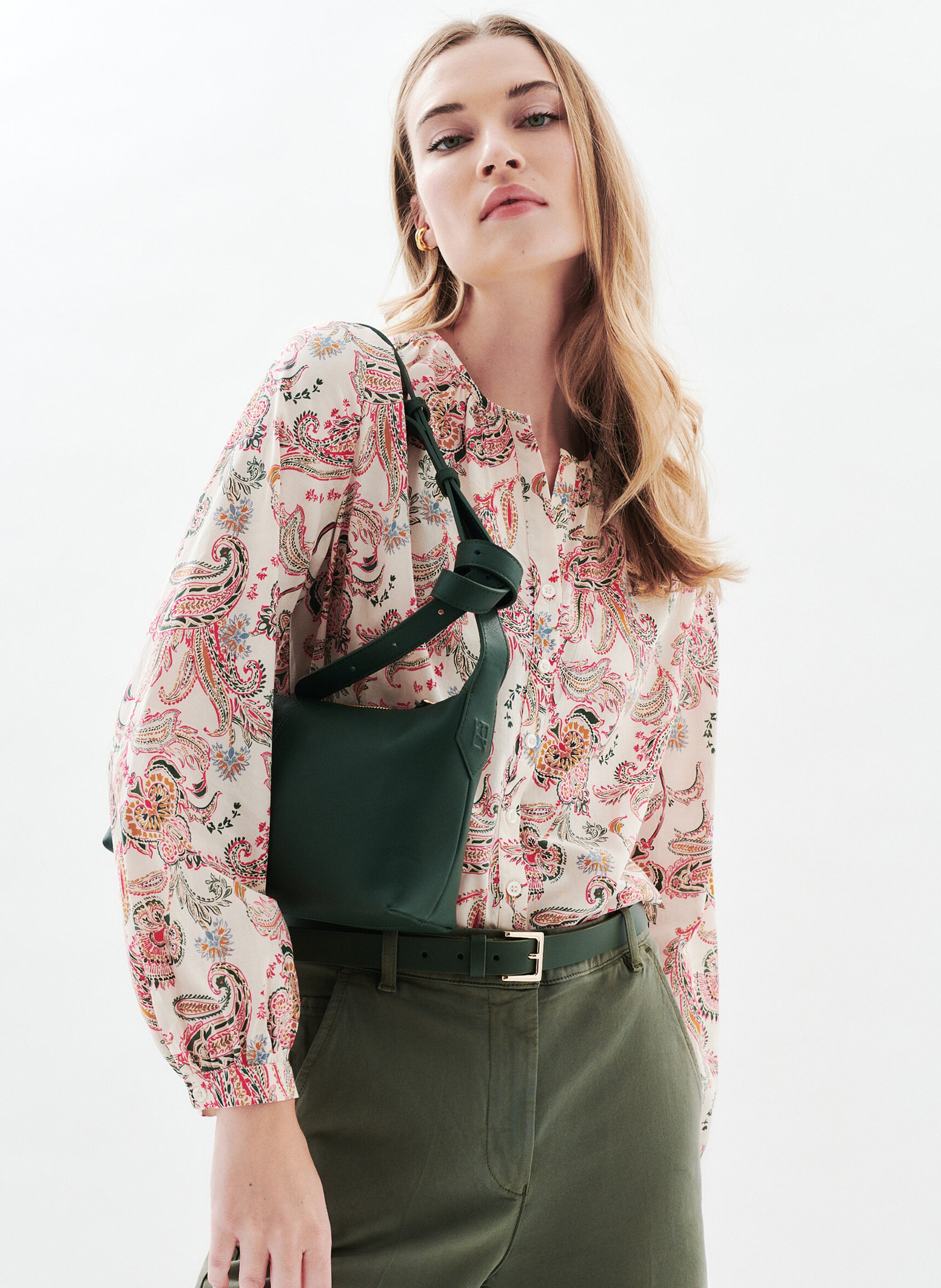 Chemise col rond en coton  CAROLL Beige