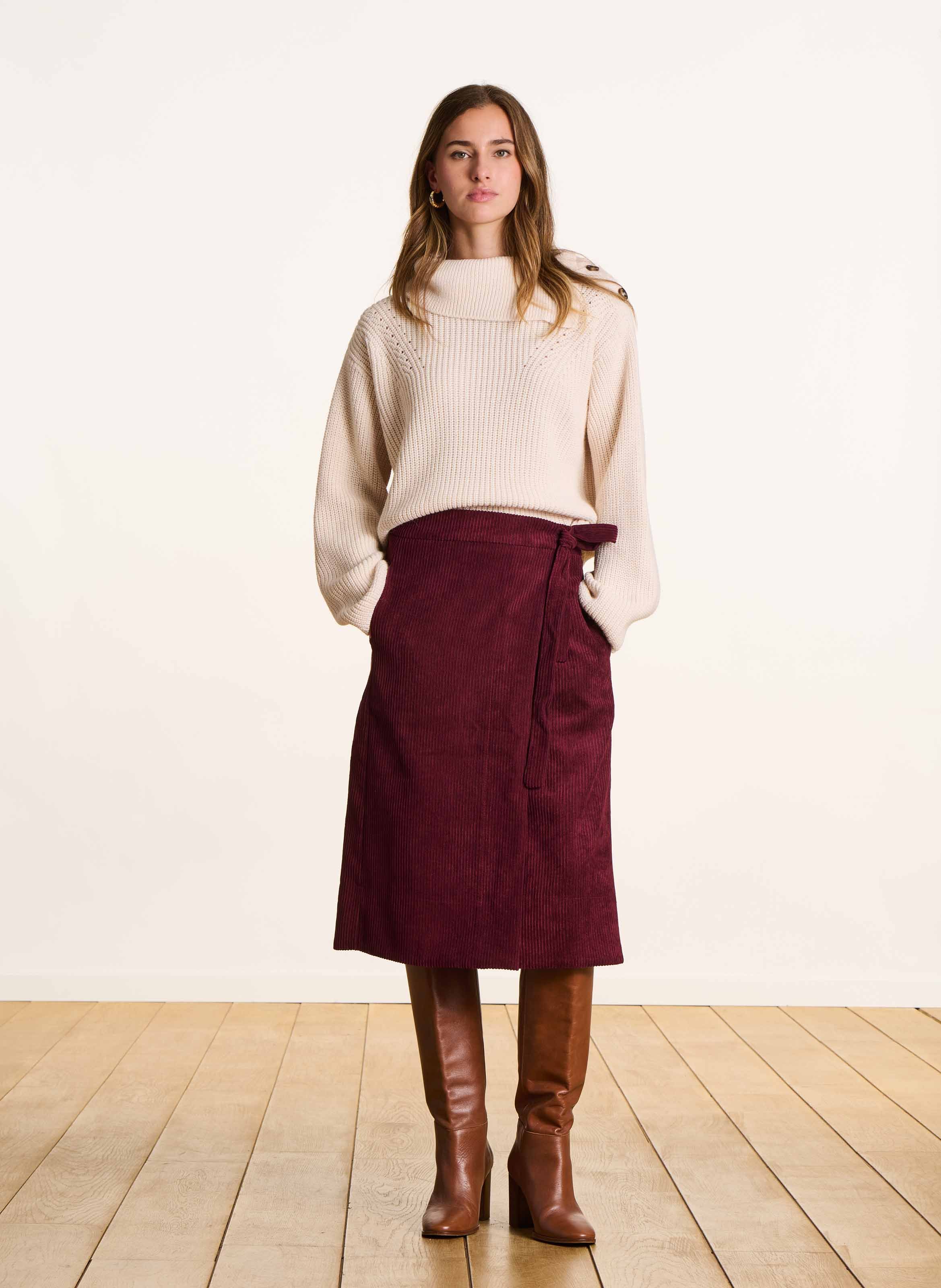 Velvet wrap midi skirt LA FEE MARABOUTEE Brown