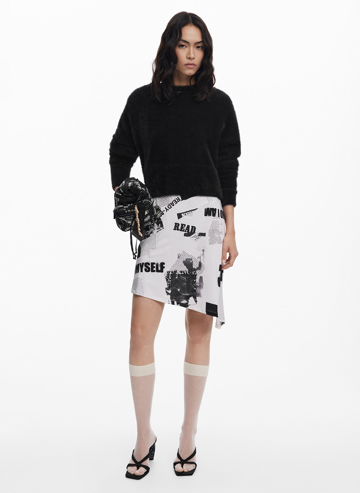 Robe 2 en 1 à imprimé journal DESIGUAL Noir