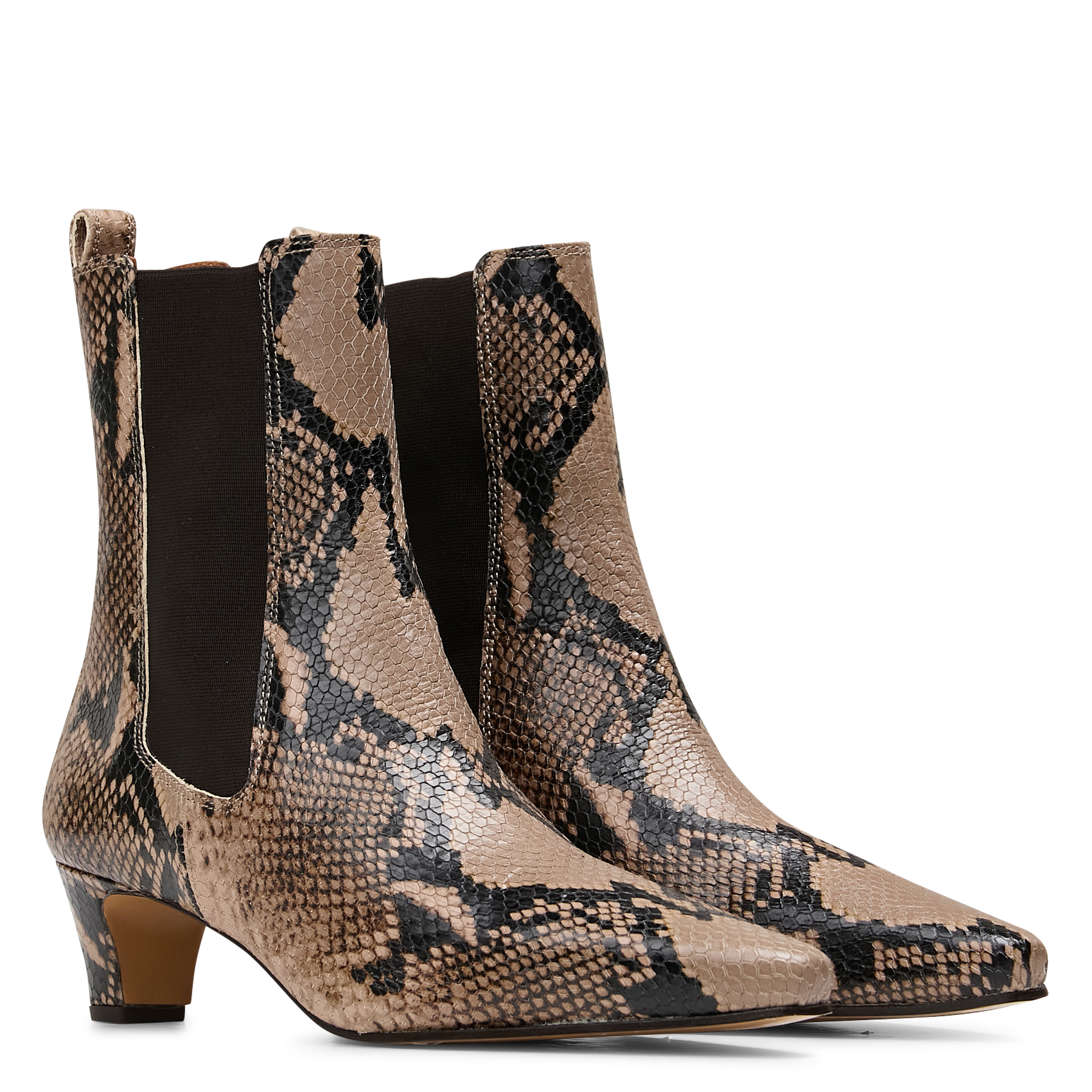 Leren laarzen met hak en slangenmotief RIVECOUR Bruin