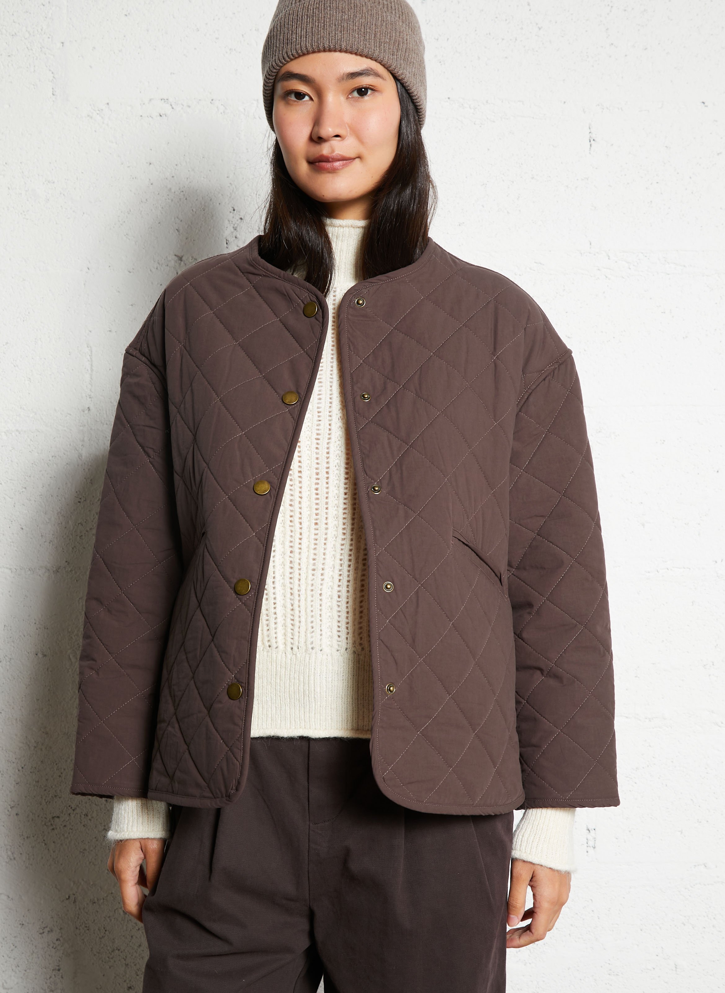 Oversize Rundhalsausschnitt Baumwolljacke THE KORNER Braun