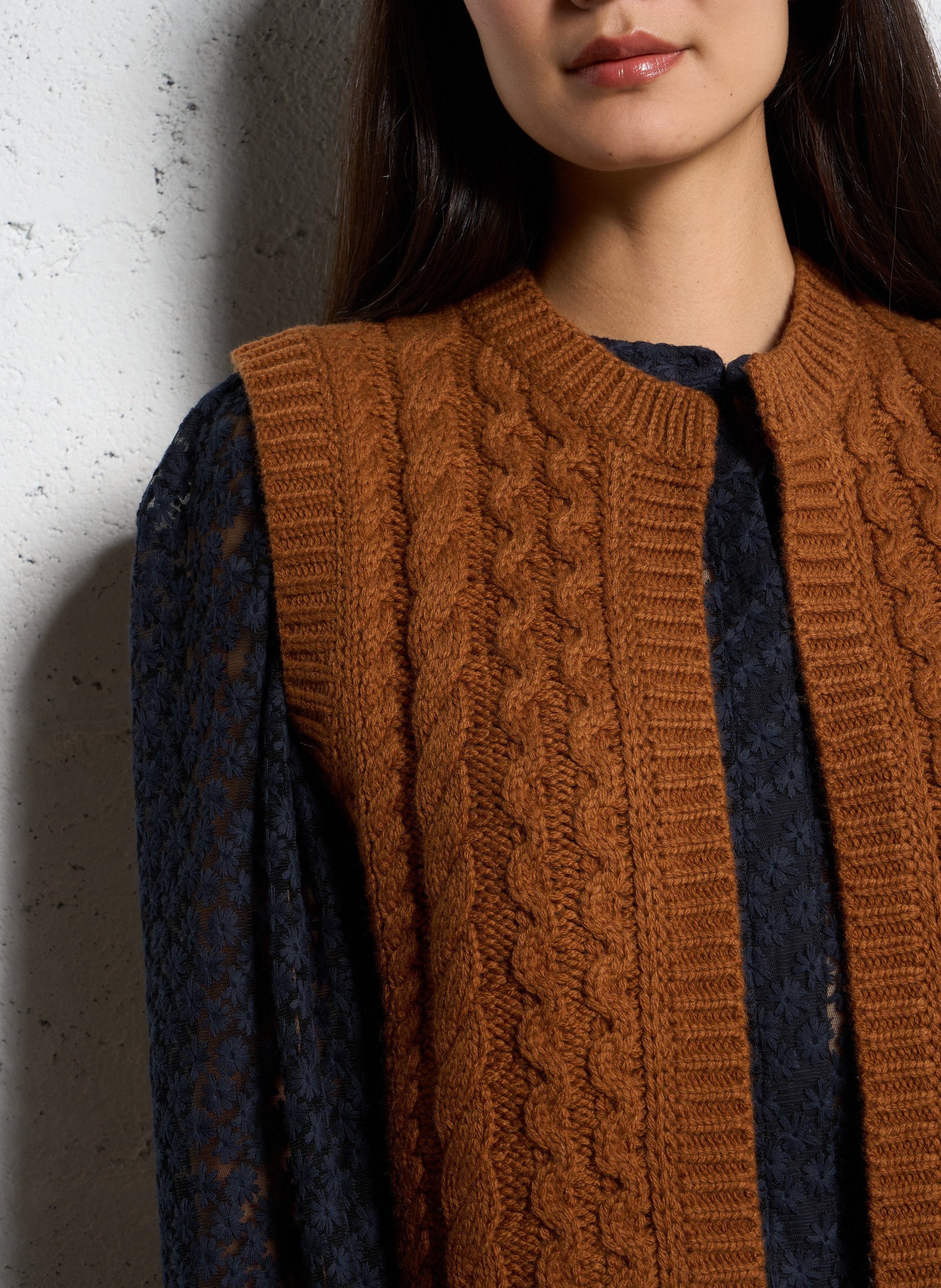 Straight round-neck wool-blend cardigan MAISON 123 Beige