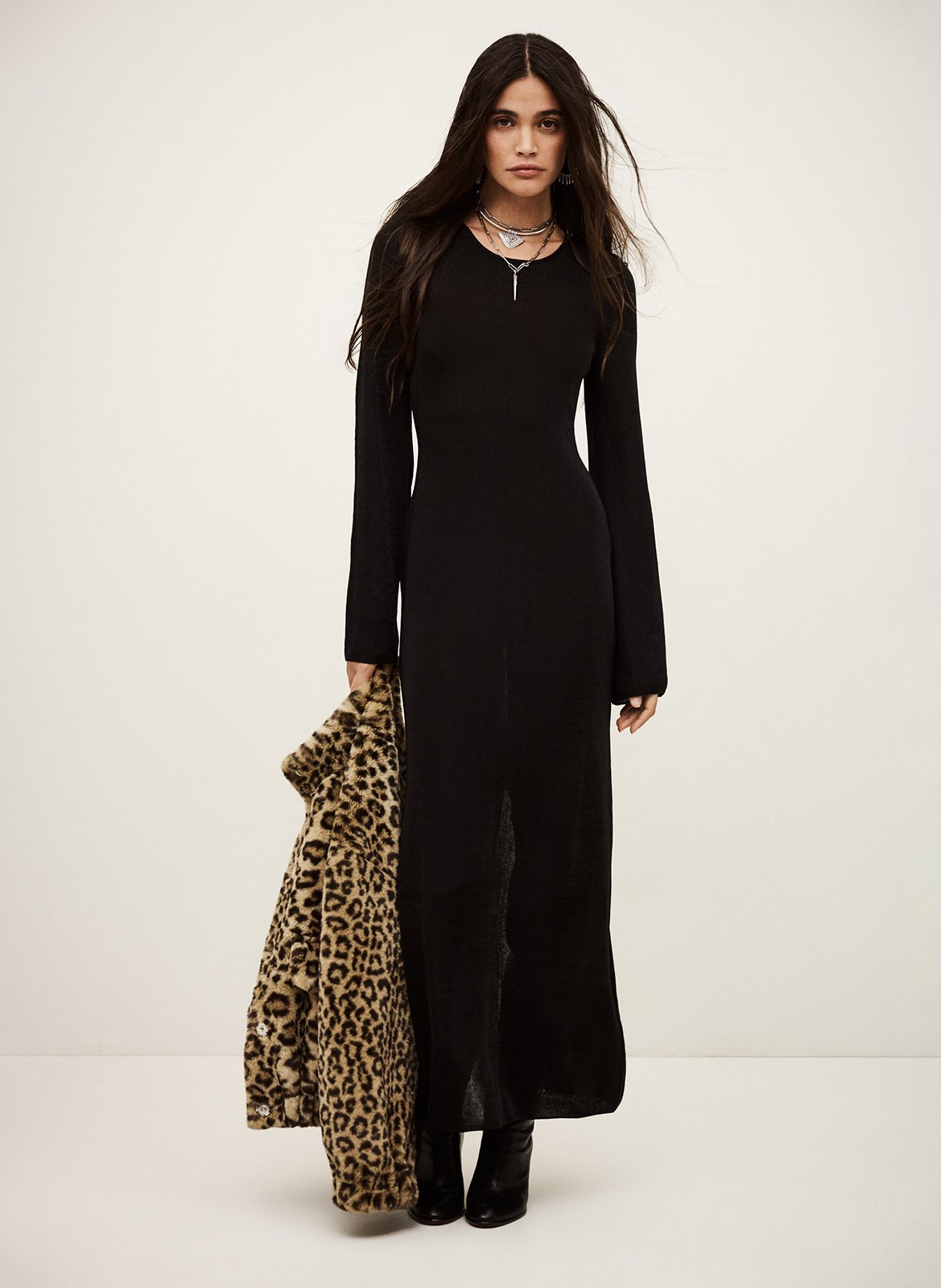 Lange jurk met ronde hals BA&SH Zwart