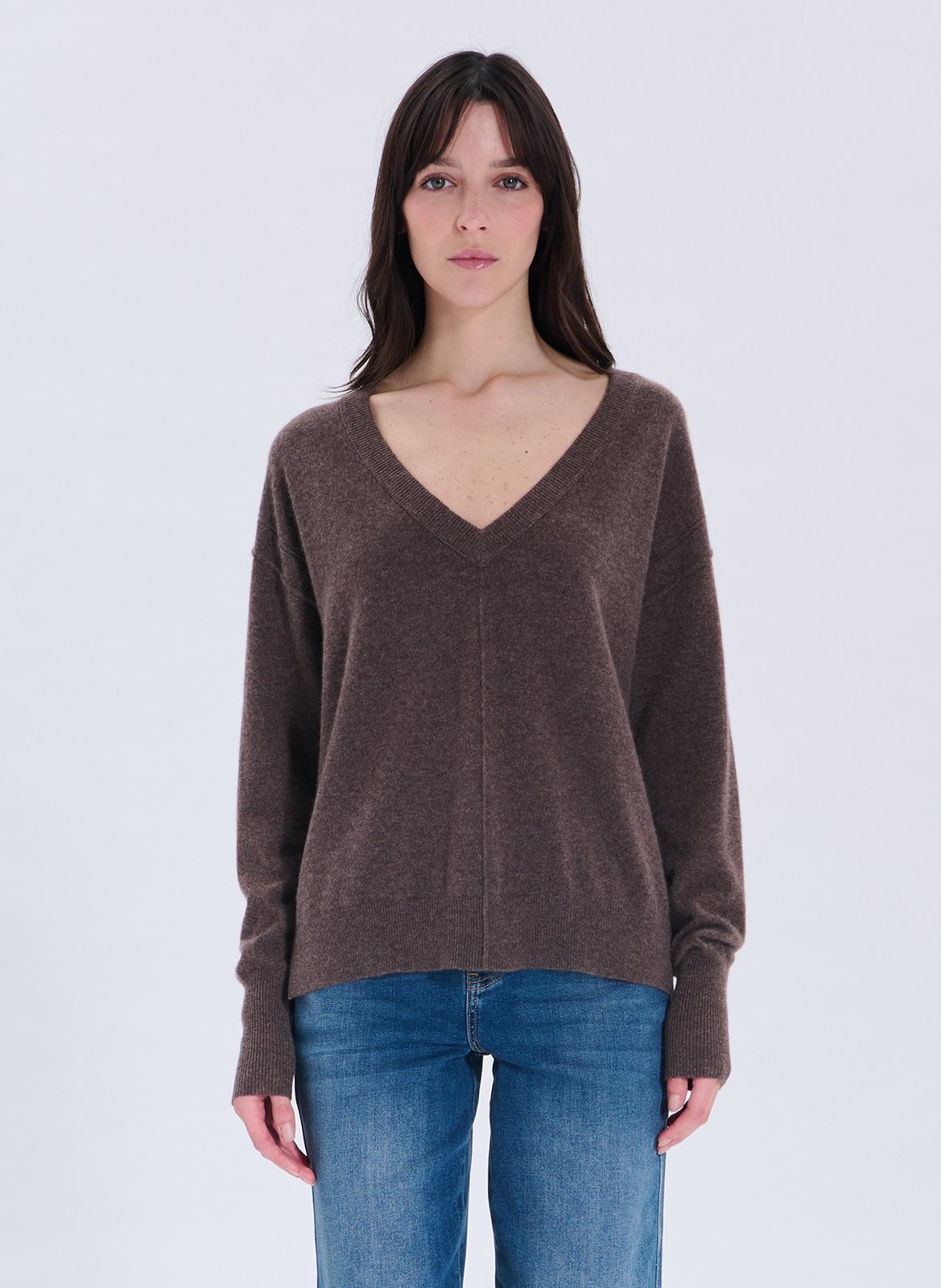 Pull col v en cachemire ZAPA Marron