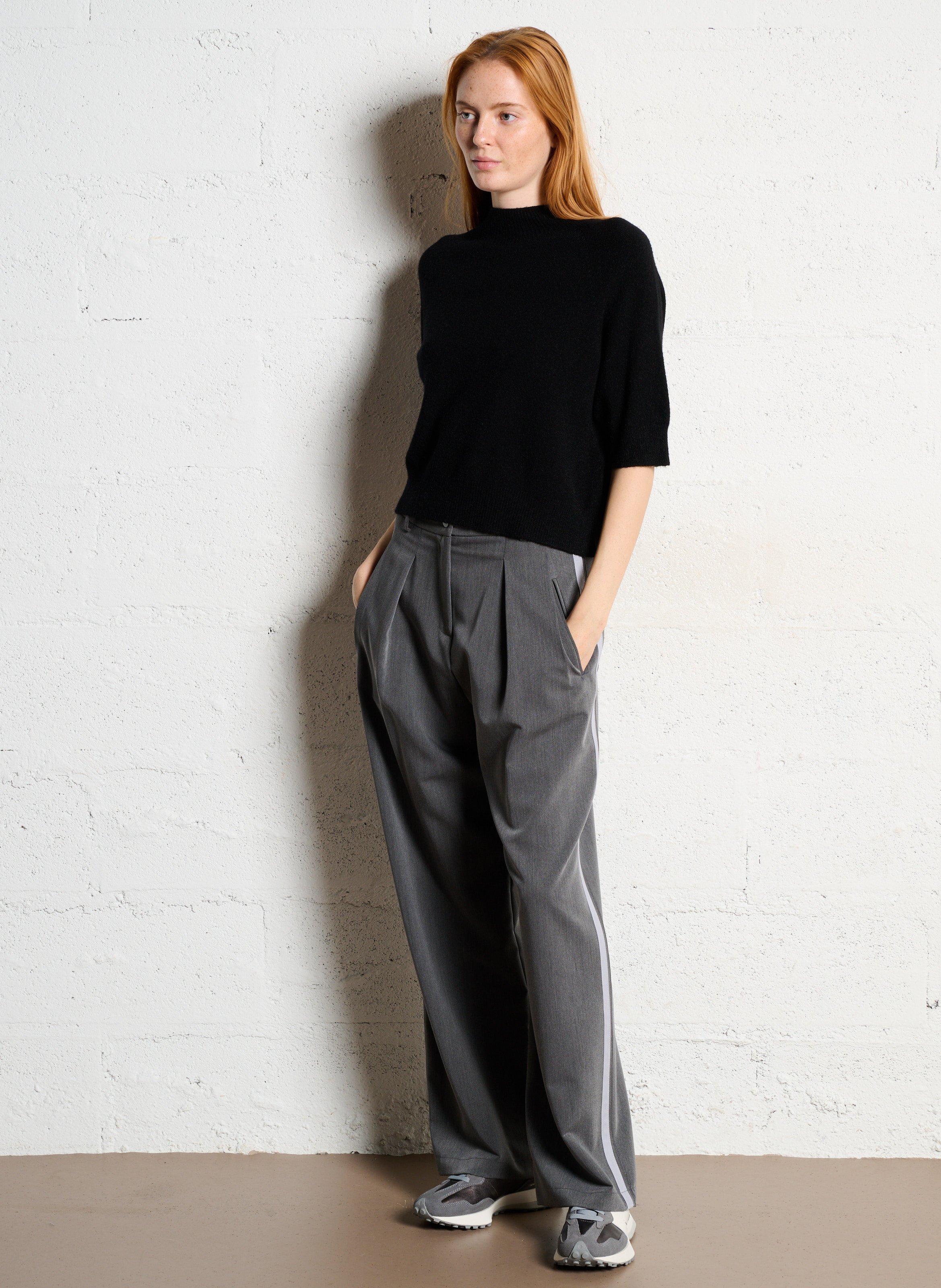 Pull manches courtes en maille unie IMPERIAL Noir