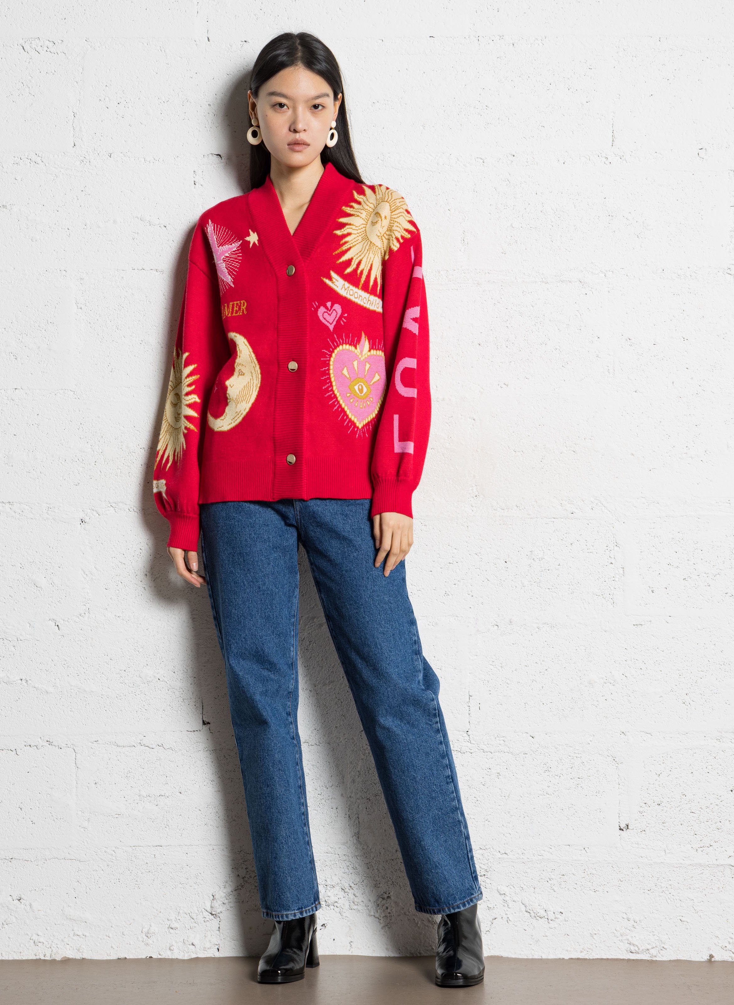 Gilet droit col V imprimé NEVER FULLY DRESSED Rouge