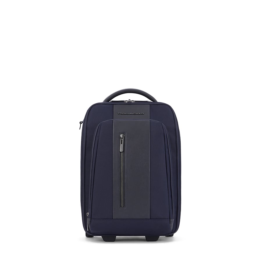 Under-seat trolley suitcase adaptable as a backpack for iPad® Pro 12.9 with pocket for AirPods®. PIQUADRO Blue