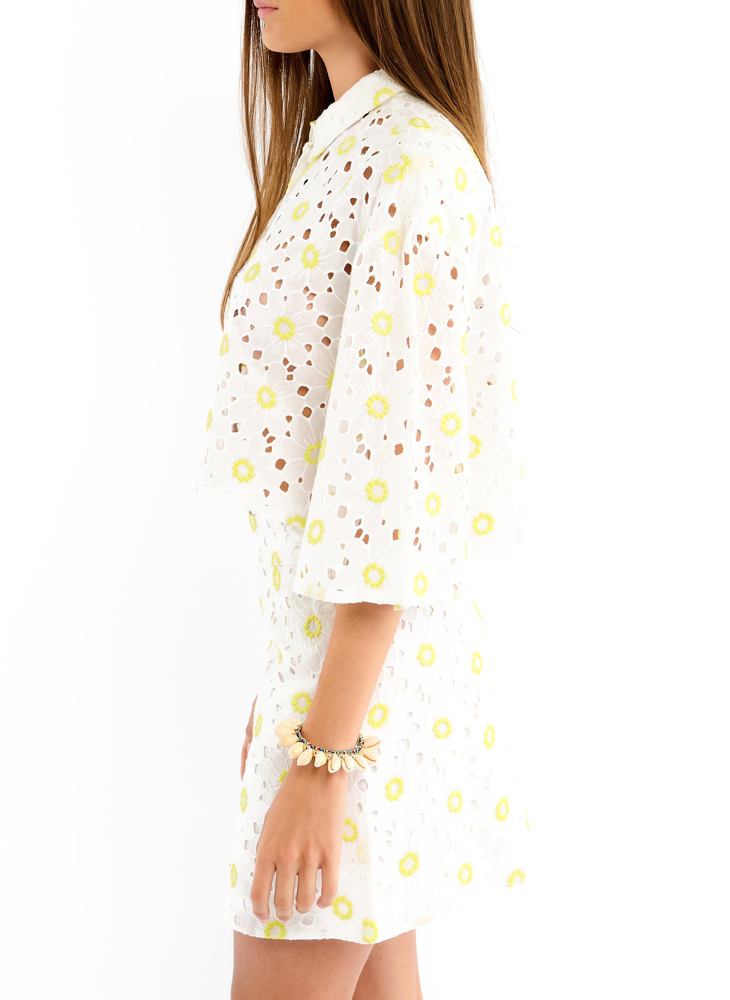 Cropped embroidered cotton jacket WILD White