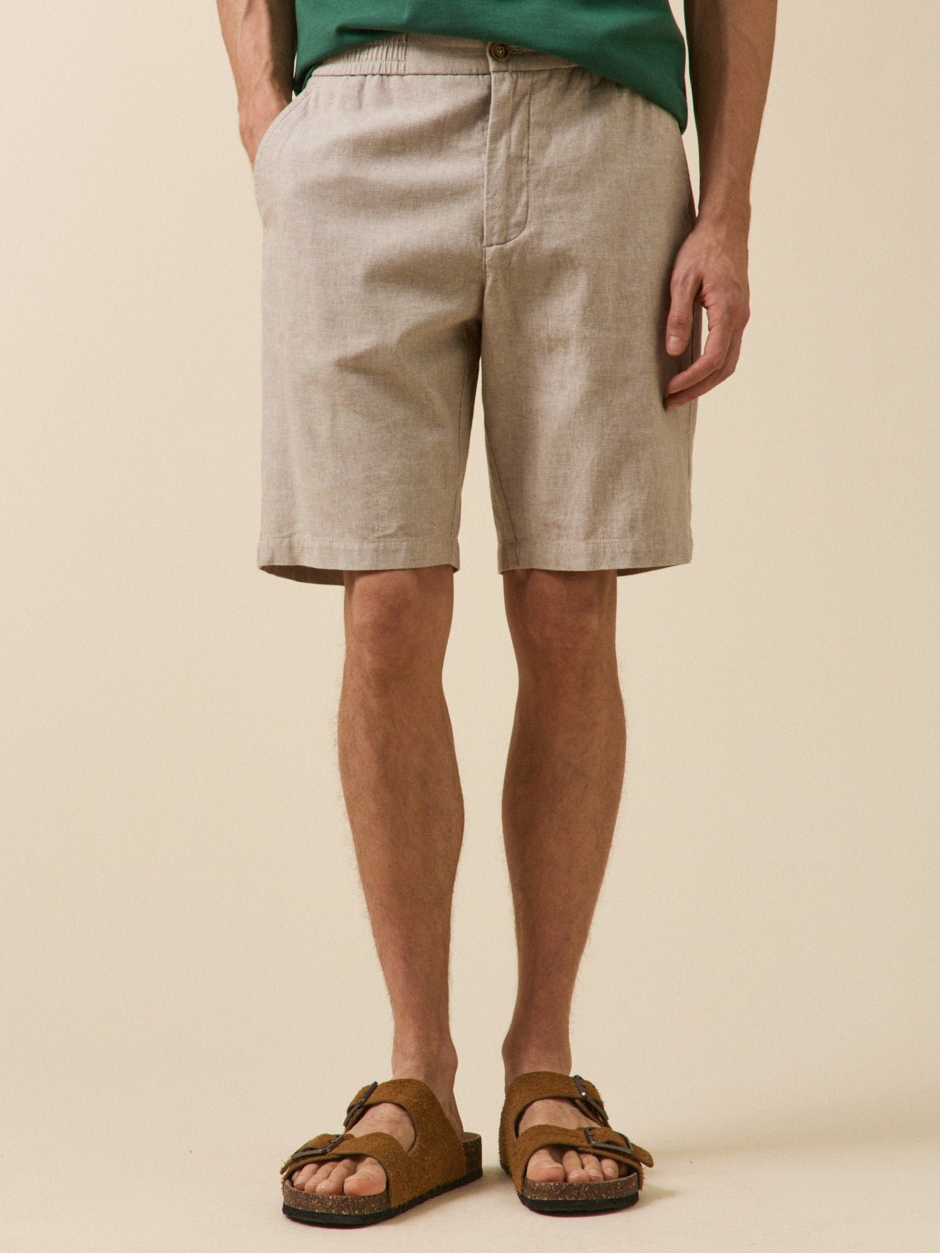 Cotton linen stretch Bermuda shorts with elastic waistband CYRILLUS Beige