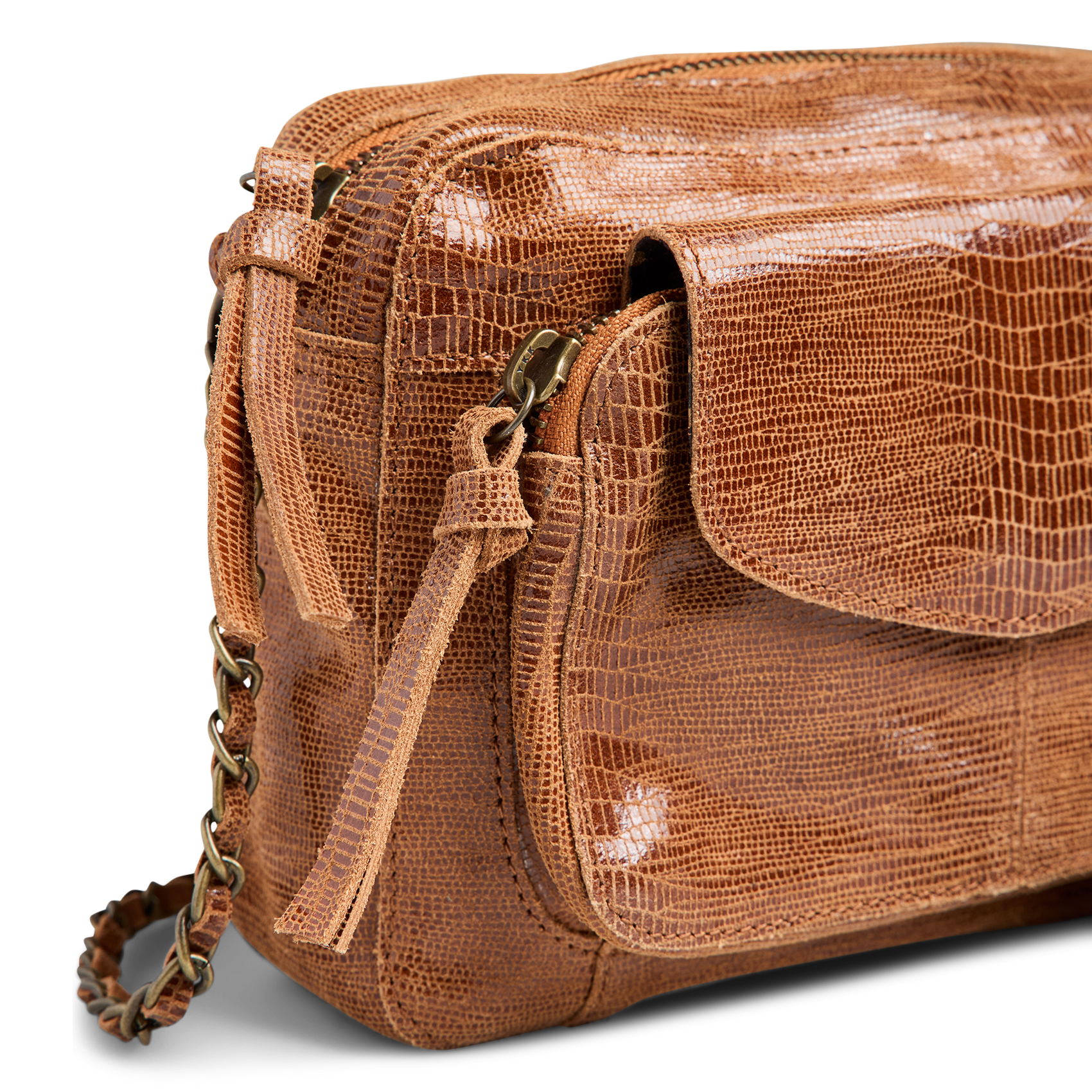 Sac bandoulière jacquard brillant en cuir PIECES Marron