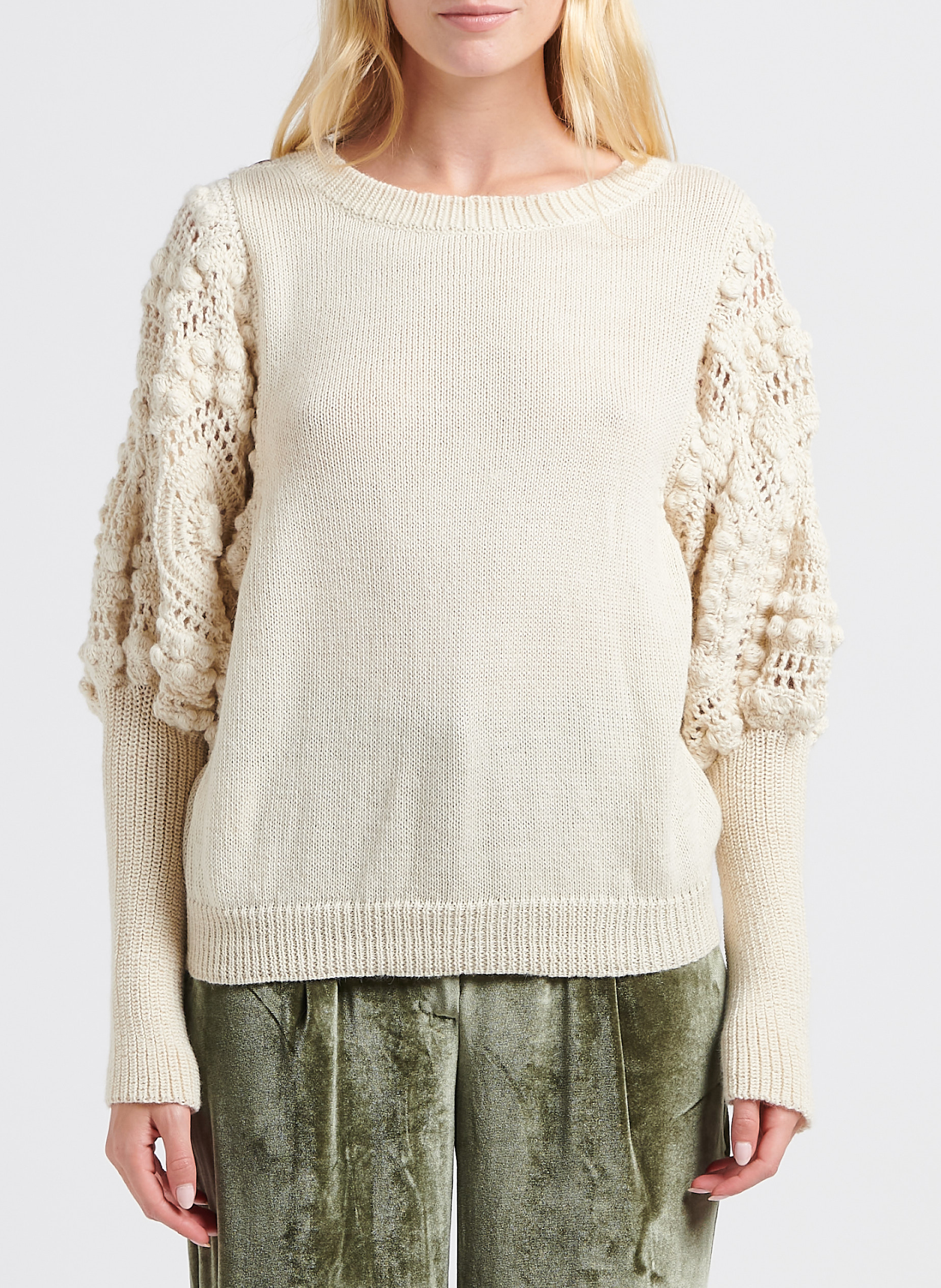 Boat-neck alpaca crochet sweater STELLA PARDO Beige