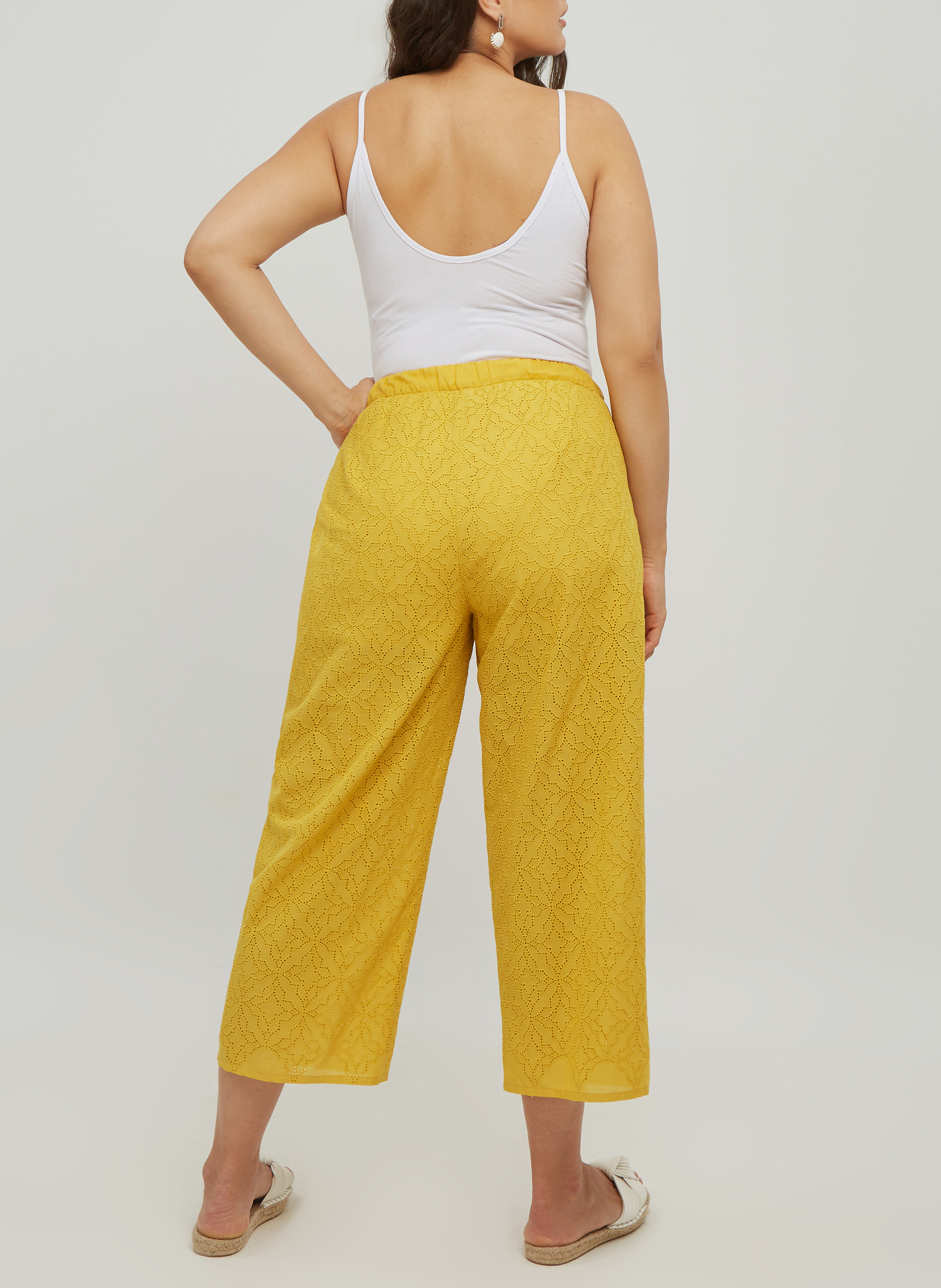 Cotton broderie anglaise straight-leg pants MAT FASHION Yellow